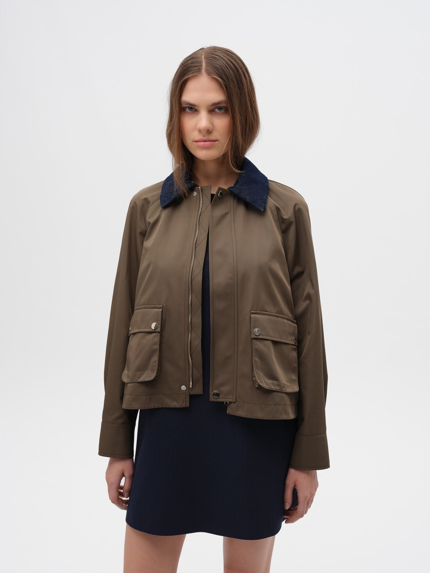 Piarbi Çıkarılabilir Yakalı Kısa Hacimli Trençkot - Camel ve Haki Premium Voluminous Detachable Collar Trench Coat