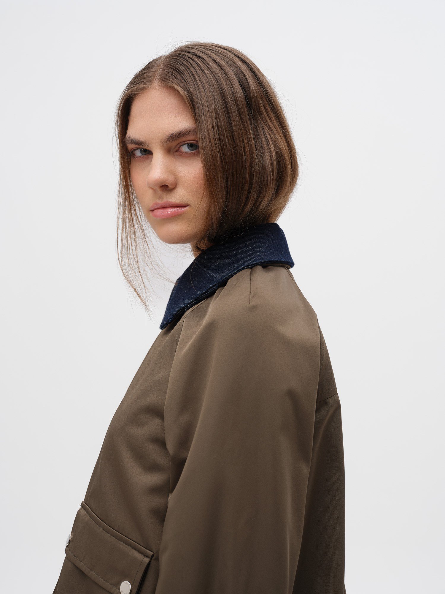 Piarbi Çıkarılabilir Yakalı Kısa Hacimli Trençkot - Camel ve Haki Premium Voluminous Detachable Collar Trench Coat