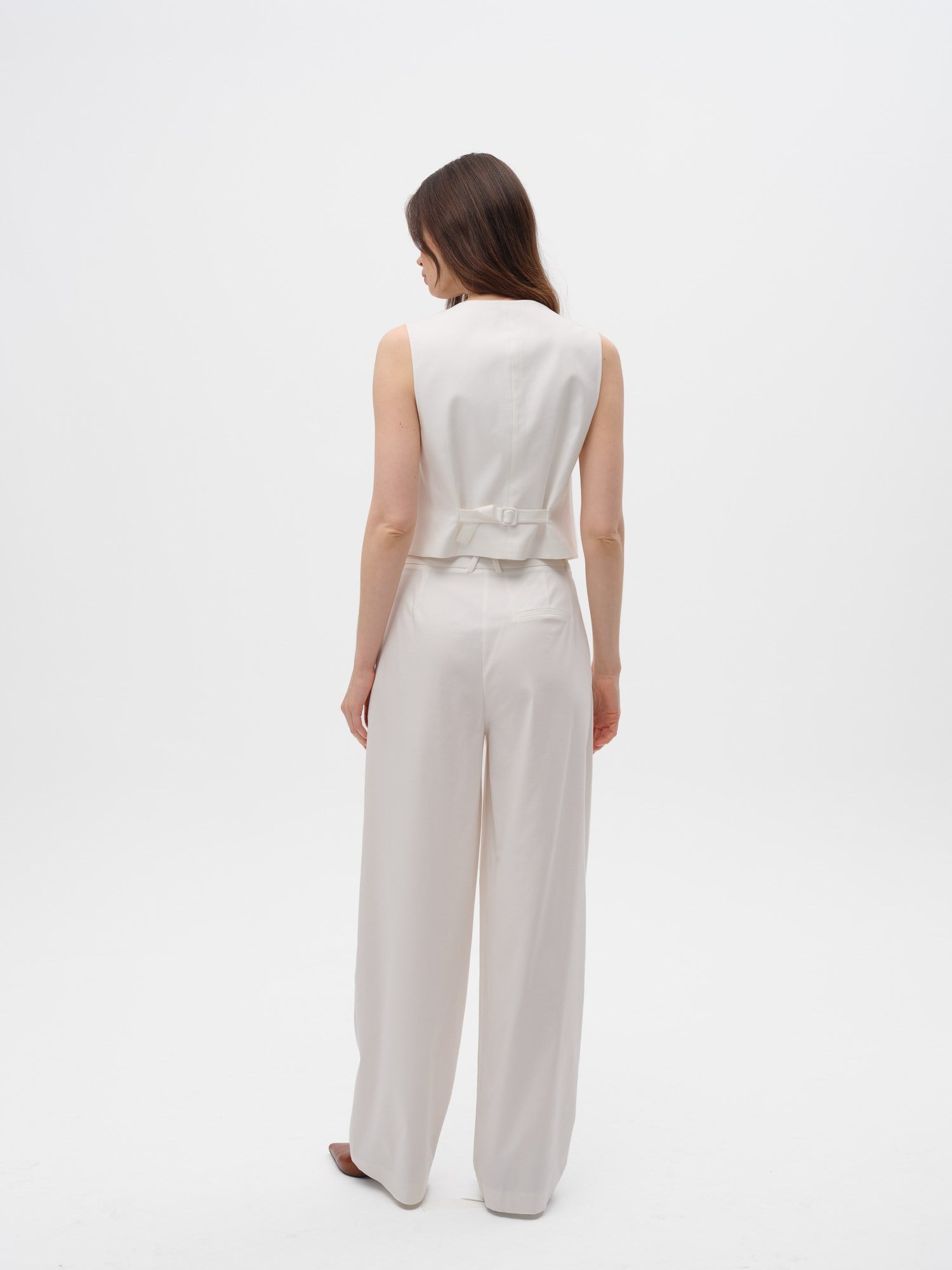 Piarbi Clean Look Minimalist Yelek - Off White Pamuk Modal Karışımlı Premium Tasarım Vest | Yalın Kesim Lüks Kadın Üst Giyim Koleksiyonu