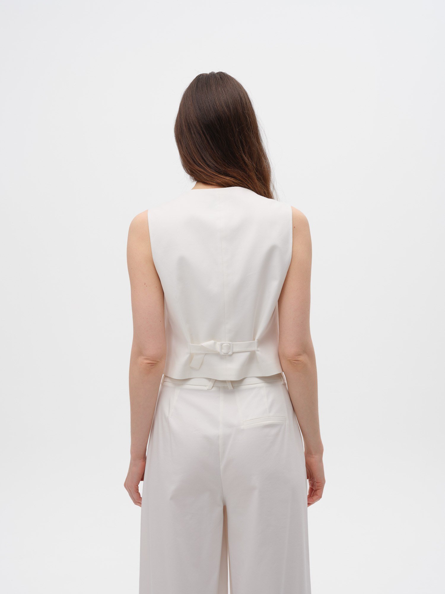 Piarbi Clean Look Minimalist Yelek - Off White Pamuk Modal Karışımlı Premium Tasarım Vest | Yalın Kesim Lüks Kadın Üst Giyim Koleksiyonu