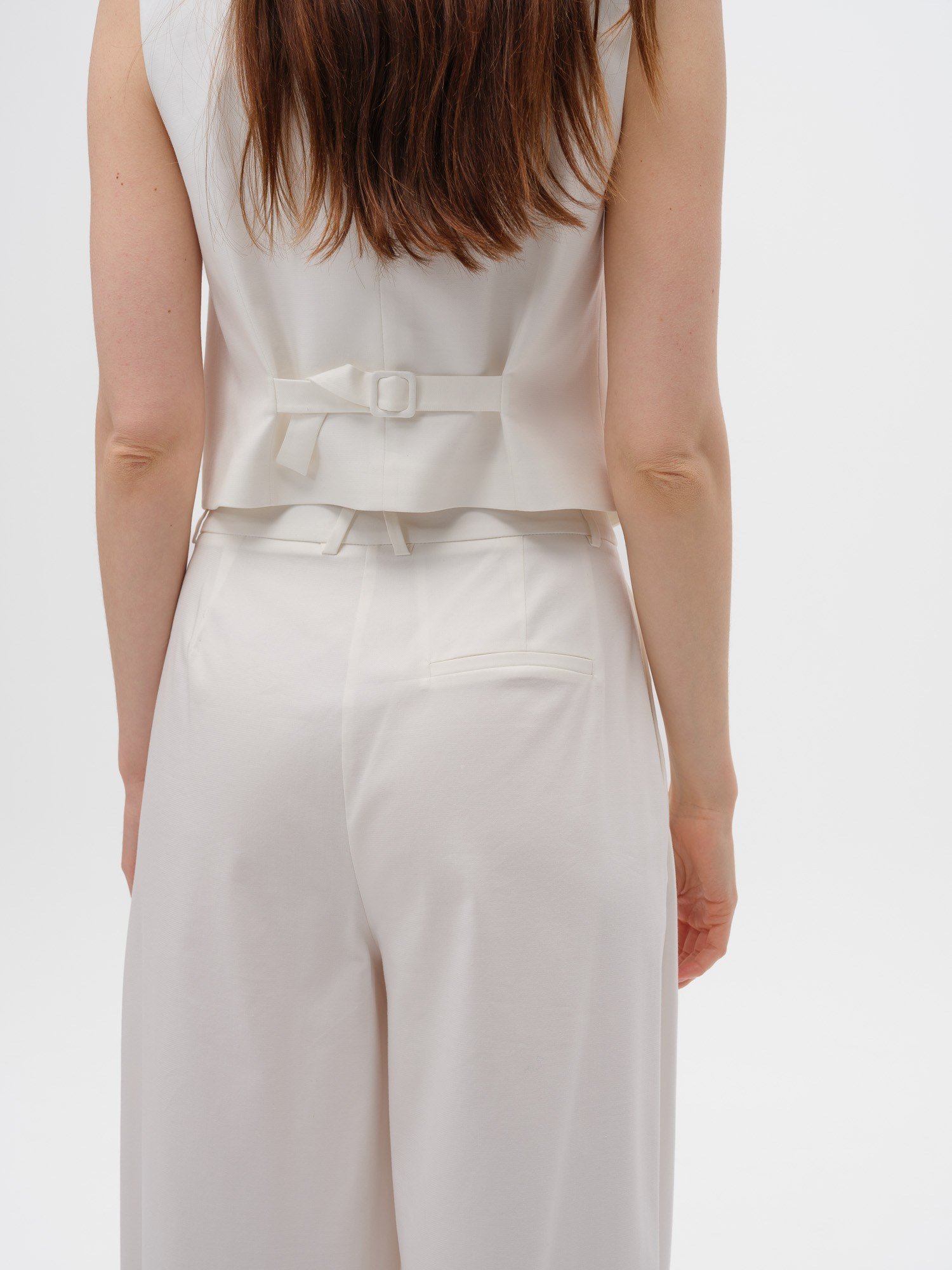 Piarbi Derin Pileli Dökümlü Geniş Kesim Pantolon - Off White Pamuk Modal Karışımlı Premium Tasarım