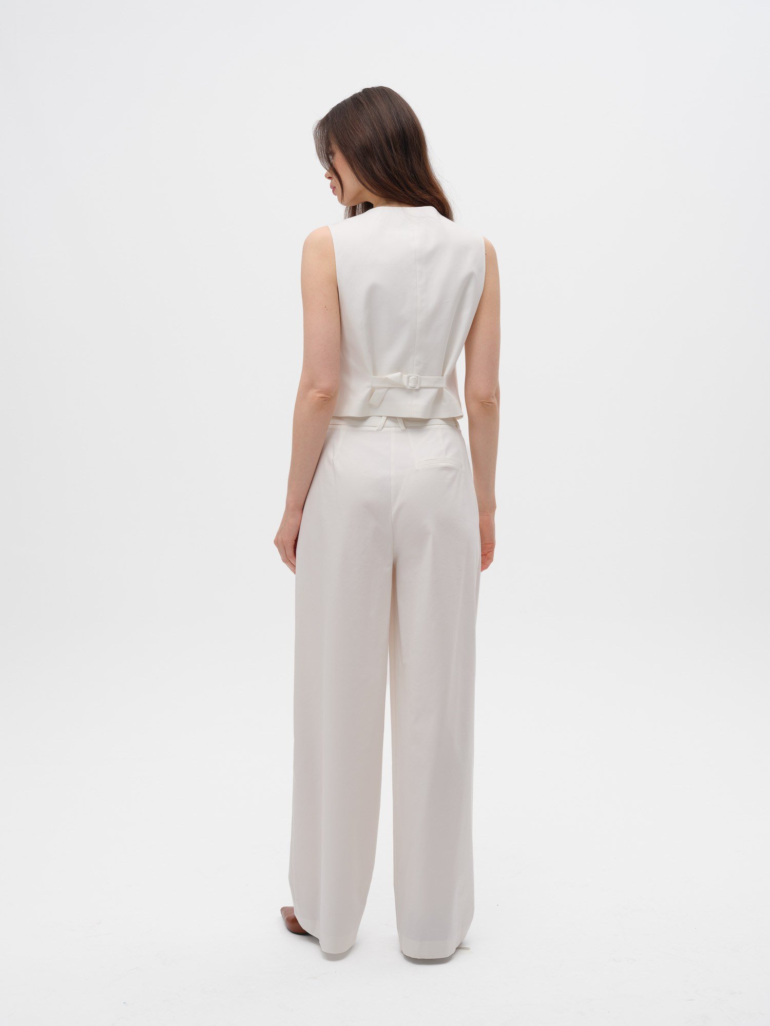 Piarbi Derin Pileli Dökümlü Geniş Kesim Pantolon - Off White Pamuk Modal Karışımlı Premium Tasarım