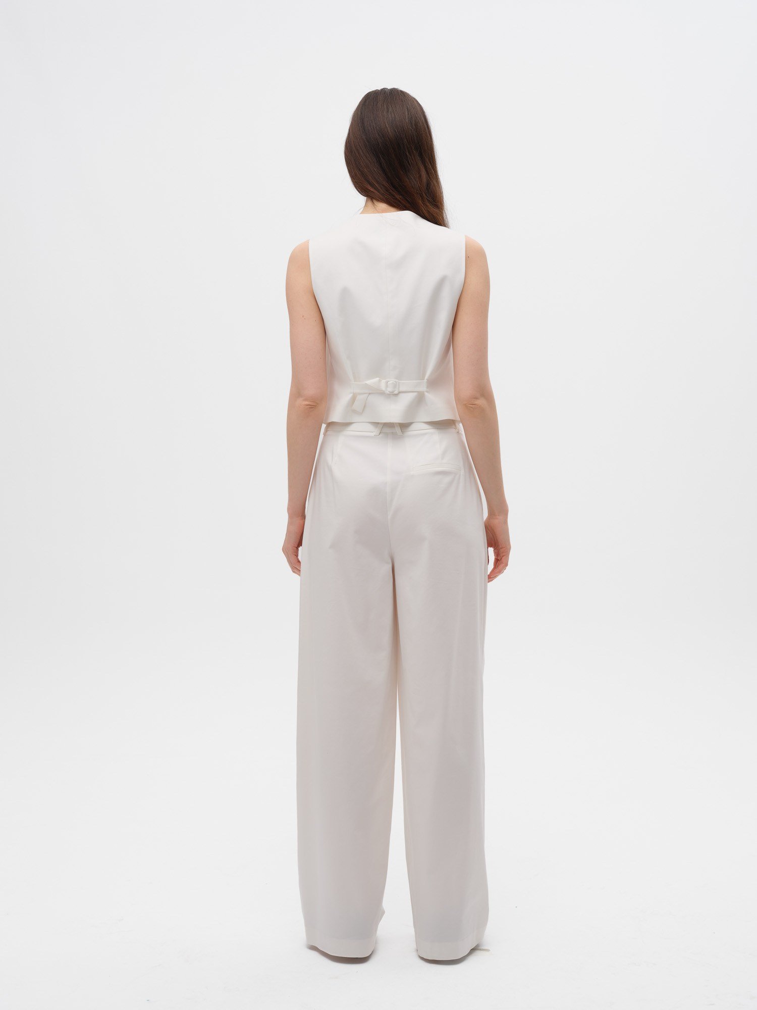 Piarbi Derin Pileli Dökümlü Geniş Kesim Pantolon - Off White Pamuk Modal Karışımlı Premium Tasarım