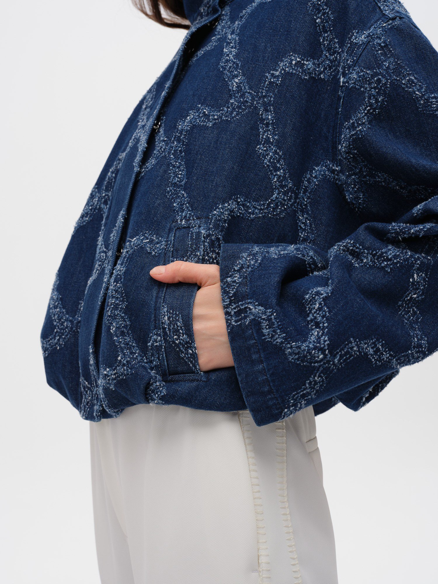 Piarbi Dik Yaka Fermuarlı Balon Denim Ceket - Lacivert Premium Jean Tasarım