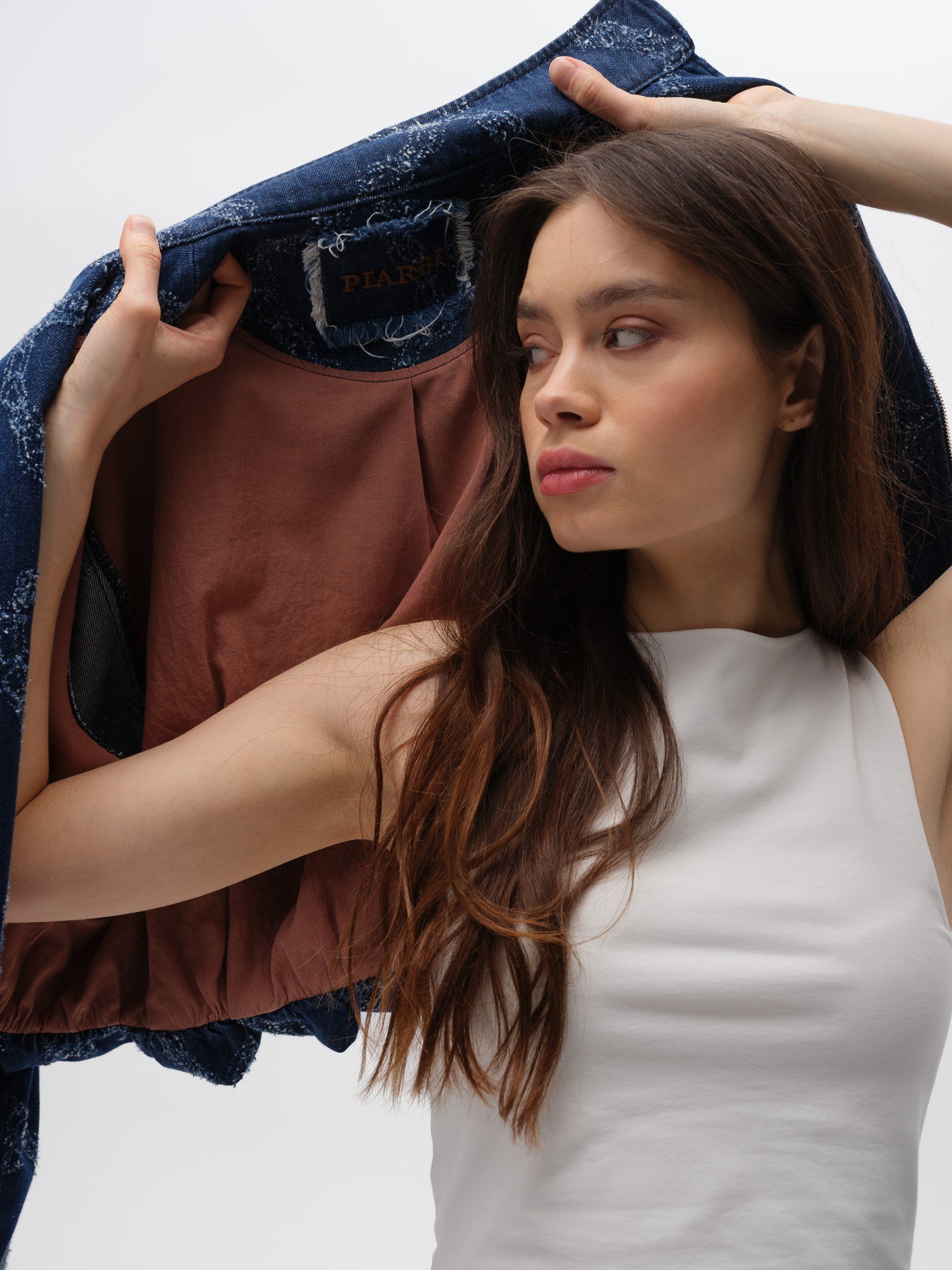 Piarbi Dik Yaka Fermuarlı Balon Denim Ceket - Lacivert Premium Jean Tasarım