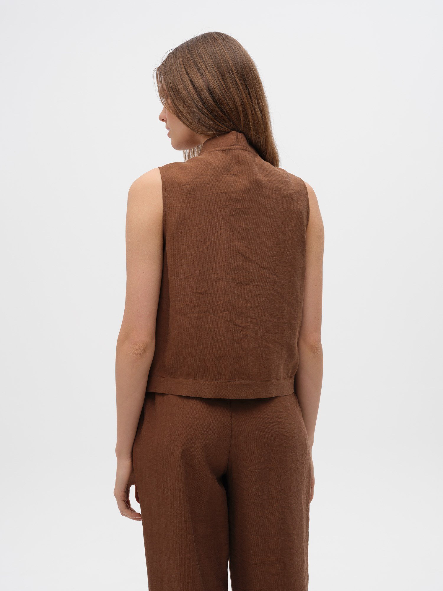Piarbi Fermuarlı Cep Detaylı Rahat Kesim Yelek - Enfiye Tencel Karışımlı Premium Relax Vest Tasarım
