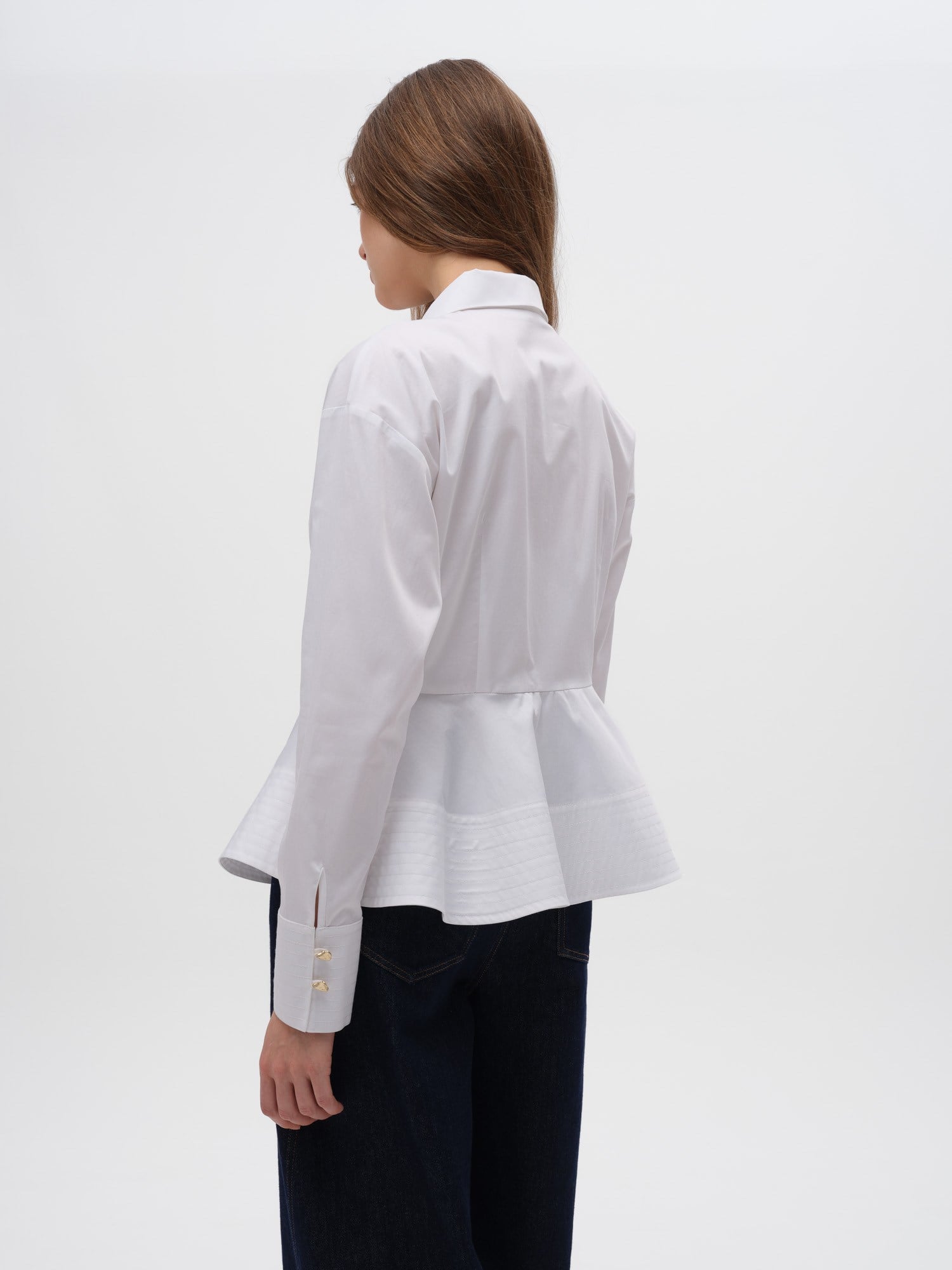 Piarbi Hacimli Fırfır Detaylı Elegant Beyaz Gömlek - %100 Kompakt Pamuk Premium Volume Frill Shirt