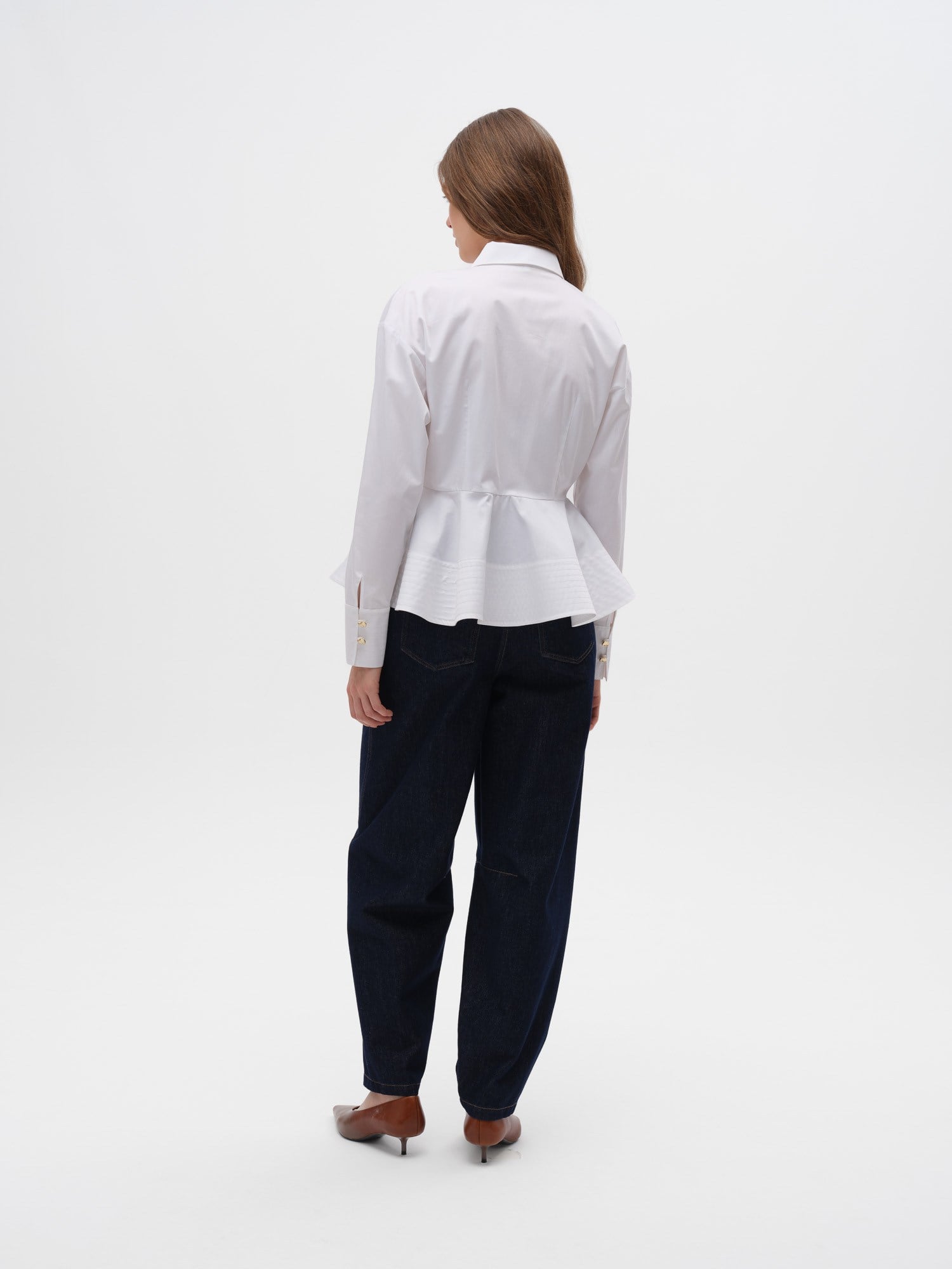 Piarbi Hacimli Fırfır Detaylı Elegant Beyaz Gömlek - %100 Kompakt Pamuk Premium Volume Frill Shirt