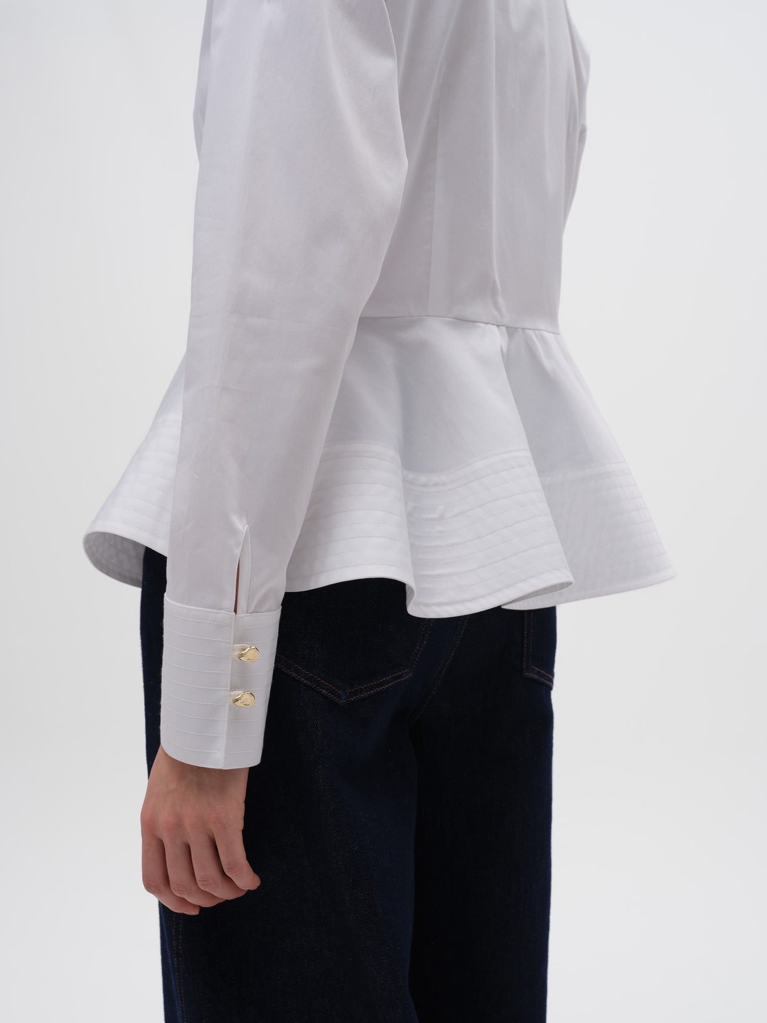 Piarbi Hacimli Fırfır Detaylı Elegant Beyaz Gömlek - %100 Kompakt Pamuk Premium Volume Frill Shirt