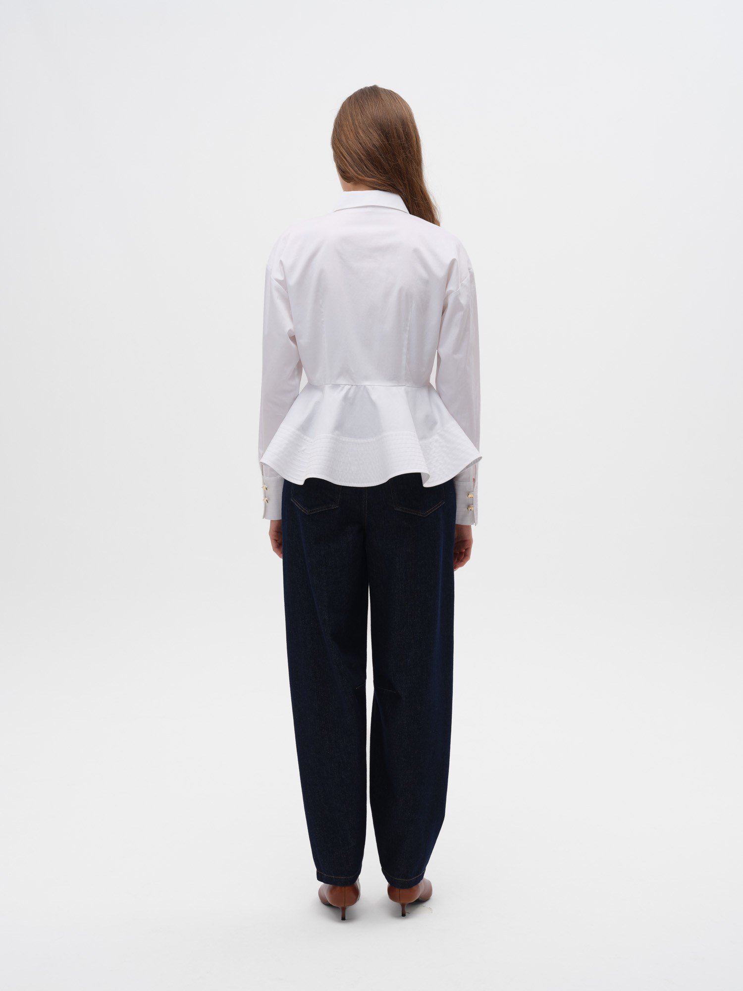 Piarbi Hacimli Fırfır Detaylı Elegant Beyaz Gömlek - %100 Kompakt Pamuk Premium Volume Frill Shirt