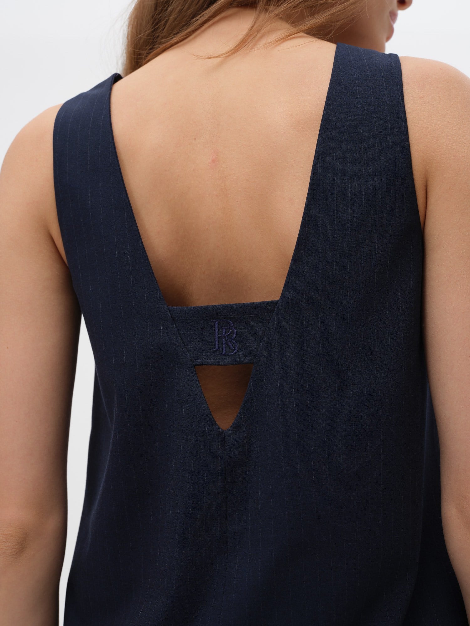 Piarbi Kolsuz Çizgili Mini Elbise - Lacivert Premium Viskon Karışımlı Tasarım Short Dress