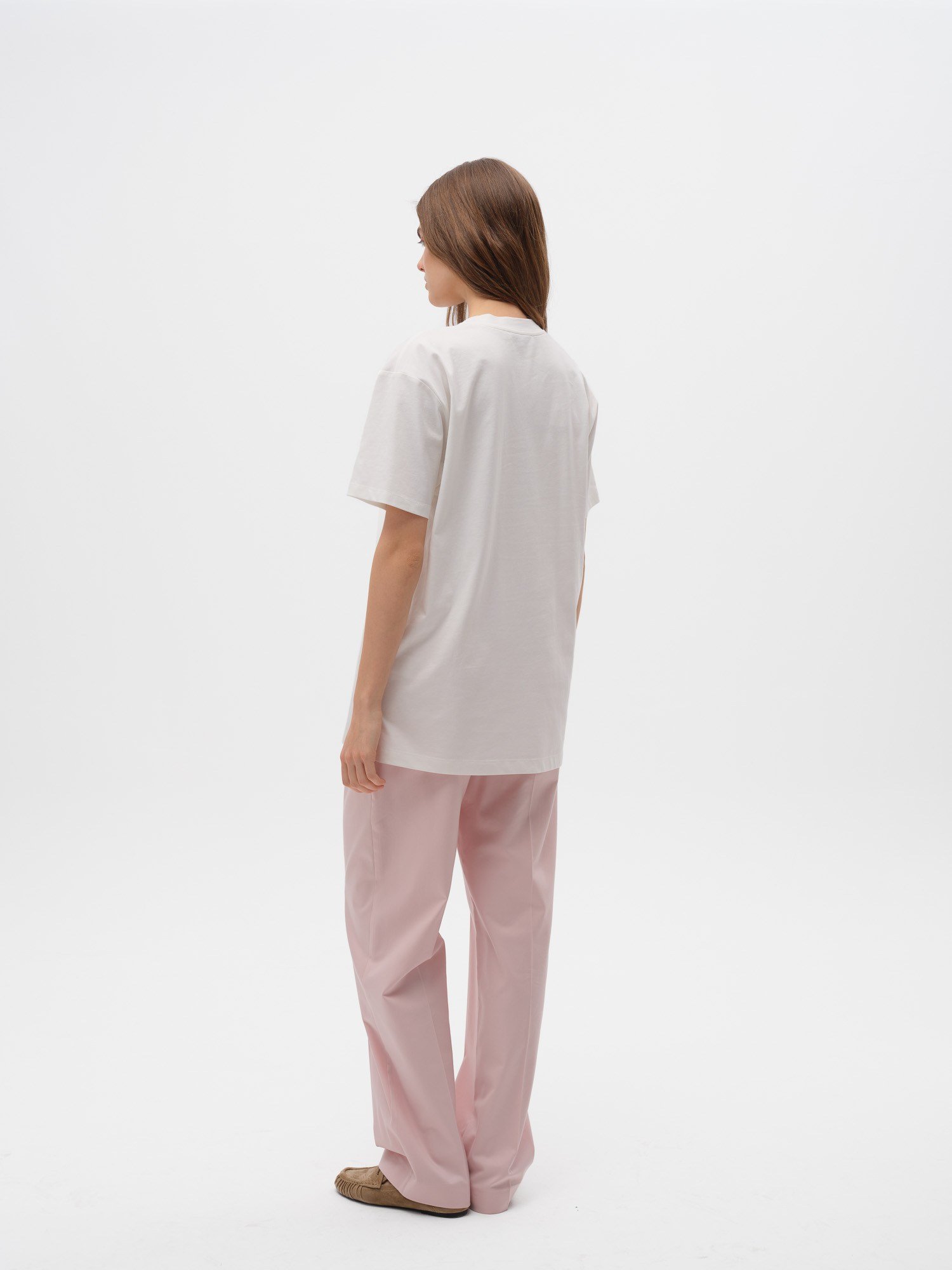 Piarbi Nakış Detaylı Loose Fit Tişört - Off White %100 Pamuklu Embroidered Detail Premium T-shirt