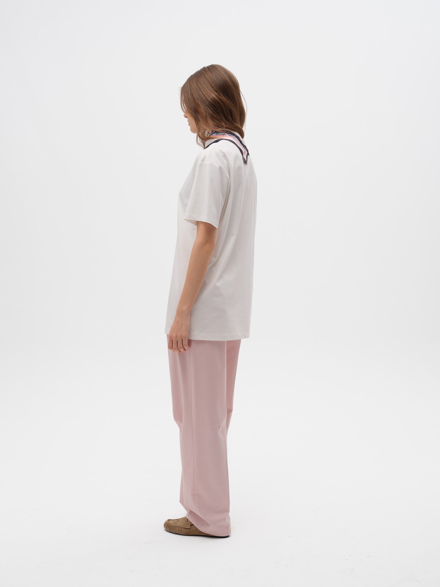 Piarbi Nakış Detaylı Loose Fit Tişört - Off White %100 Pamuklu Embroidered Detail Premium T-shirt