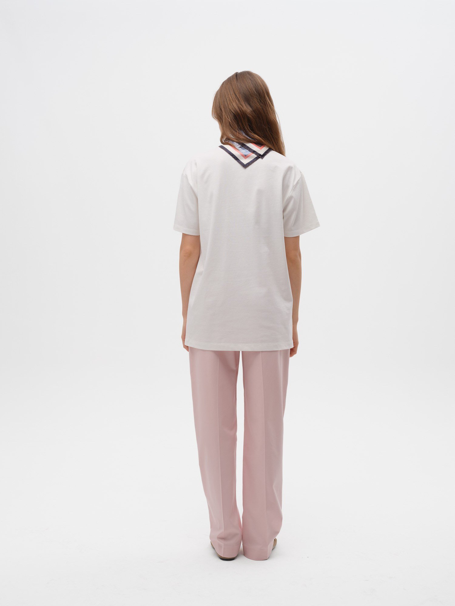 Piarbi Nakış Detaylı Loose Fit Tişört - Off White %100 Pamuklu Embroidered Detail Premium T-shirt