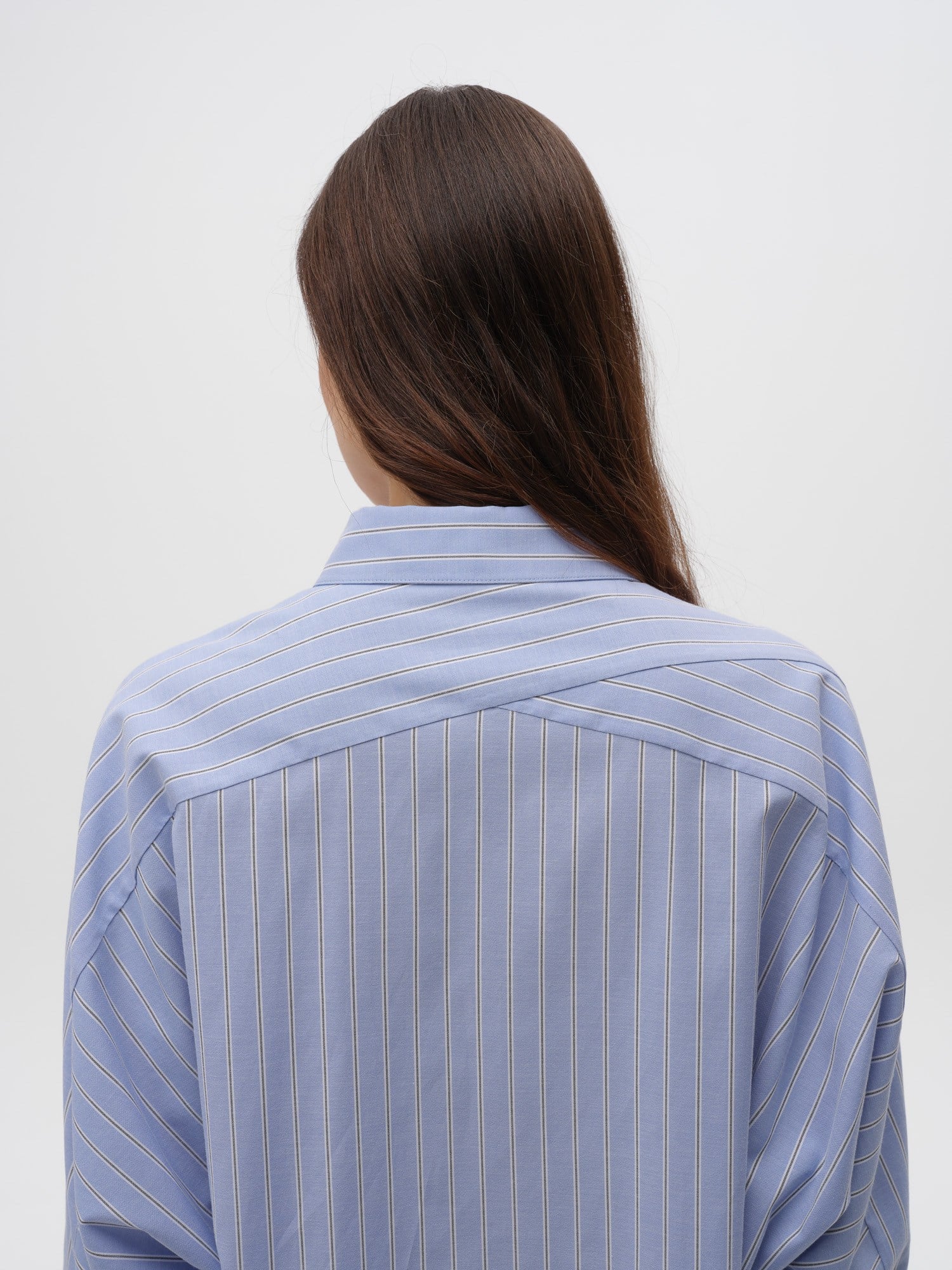 Piarbi Nakışlı Manşet Diyagonal Robalı Çizgili Gömlek - Mavi Beyaz Premium Wide Fit Shirt