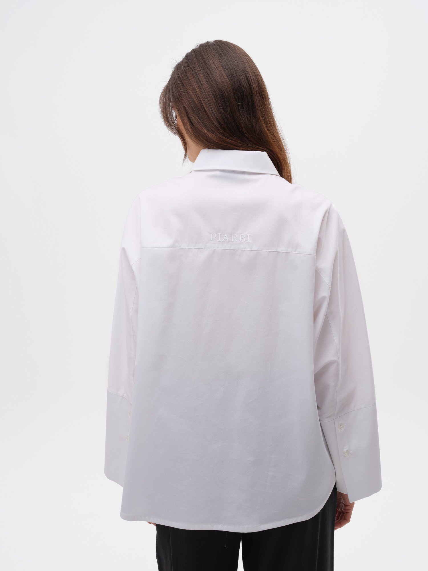 Piarbi Nakışlı Roba Detaylı Geniş Manşet Bol Kesim Gömlek - %100 Kompakt Pamuk Comfort Satin Tasarım Shirt