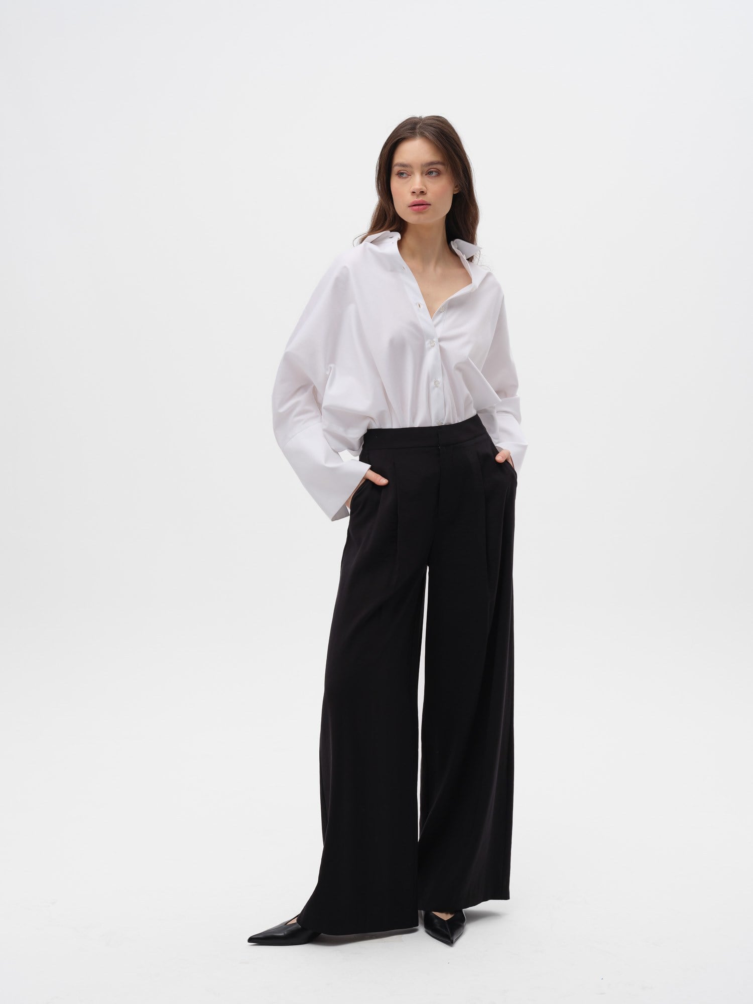 Piarbi Nakışlı Roba Detaylı Geniş Manşet Bol Kesim Gömlek - %100 Kompakt Pamuk Comfort Satin Tasarım Shirt