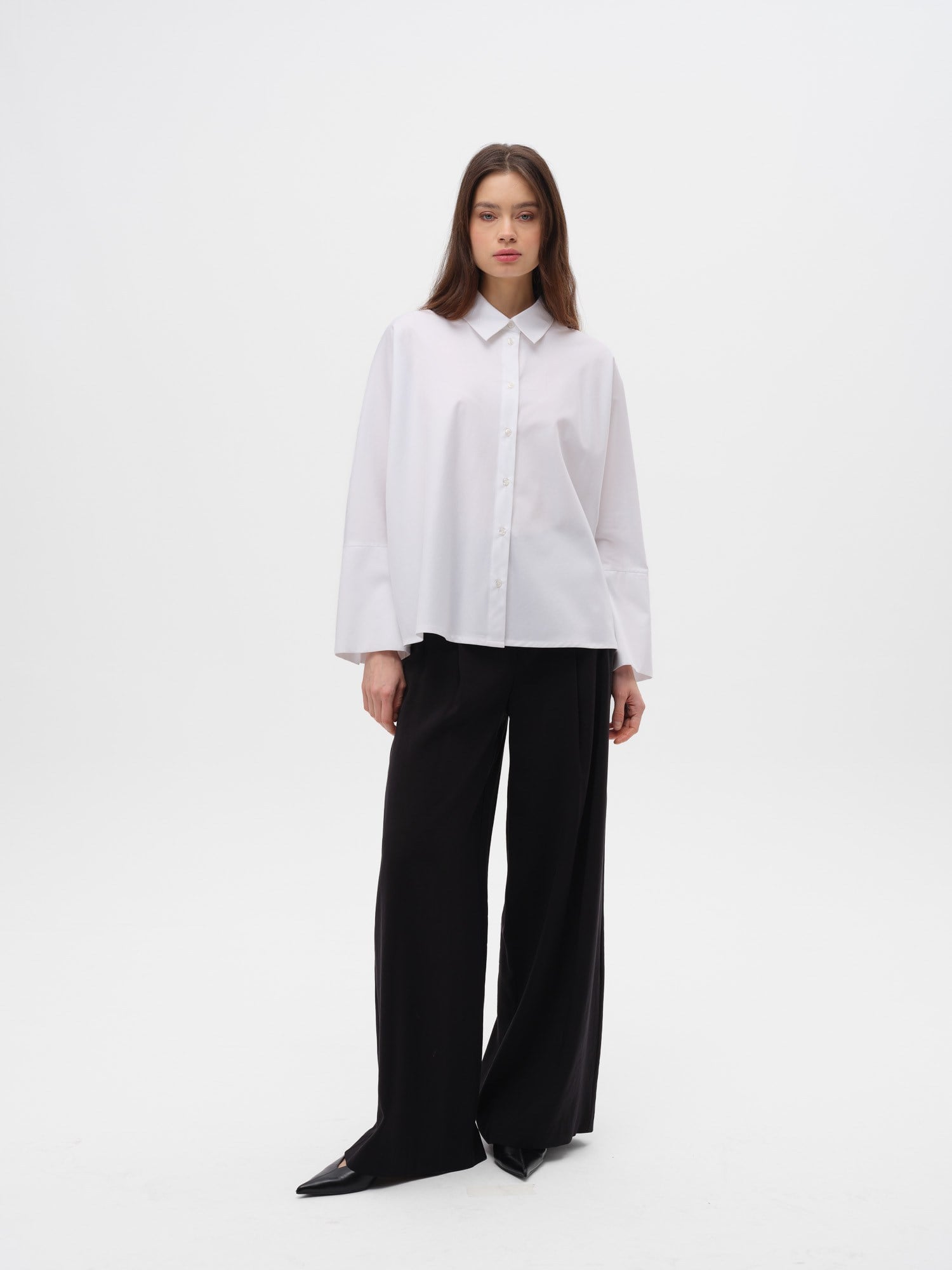 Piarbi Nakışlı Roba Detaylı Geniş Manşet Bol Kesim Gömlek - %100 Kompakt Pamuk Comfort Satin Tasarım Shirt