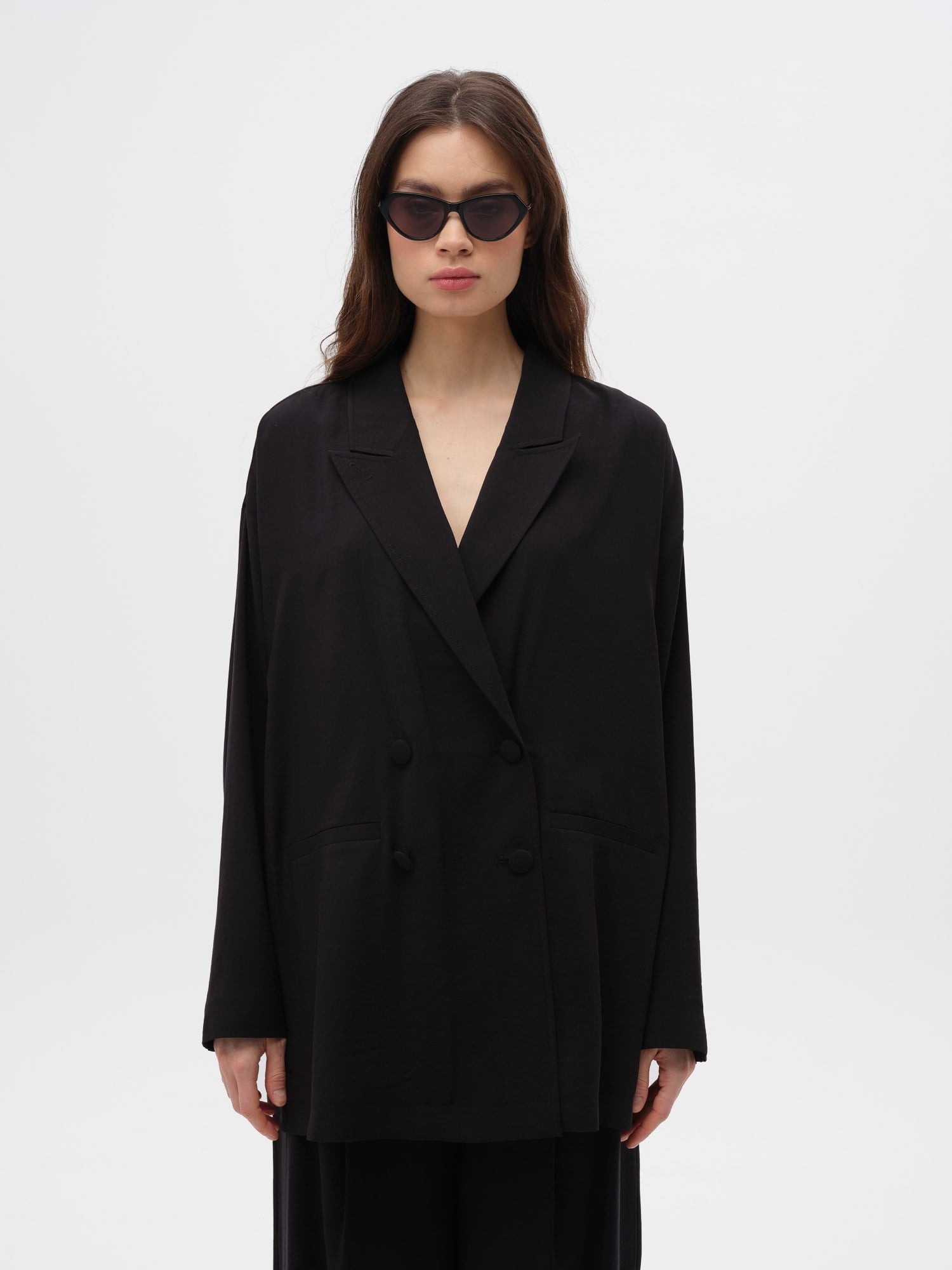 Piarbi Oversize Kruvaze Ceket - Mikro Modal & Tencel Dökümlü Form