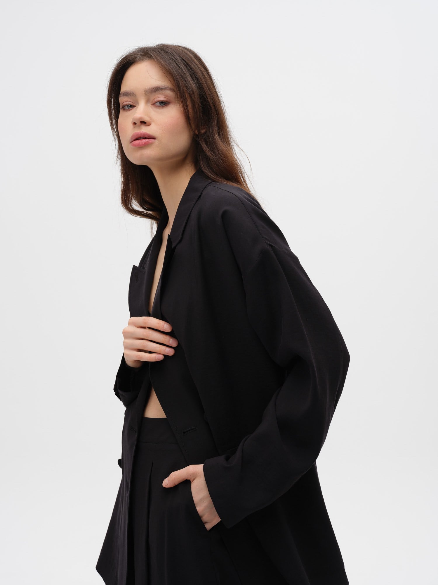 Piarbi Oversize Kruvaze Ceket - Mikro Modal & Tencel Dökümlü Form