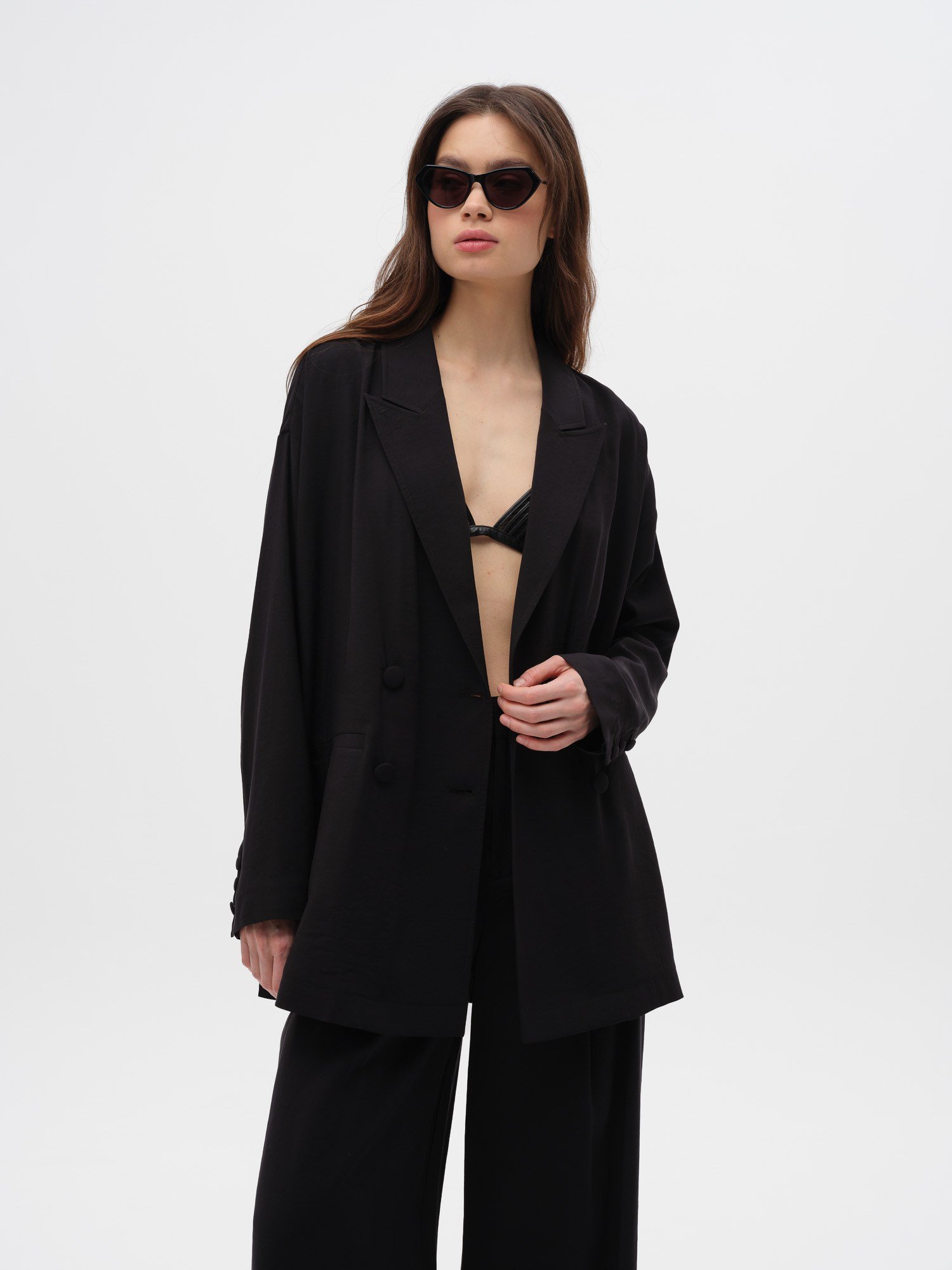 Piarbi Oversize Kruvaze Ceket - Mikro Modal & Tencel Dökümlü Form