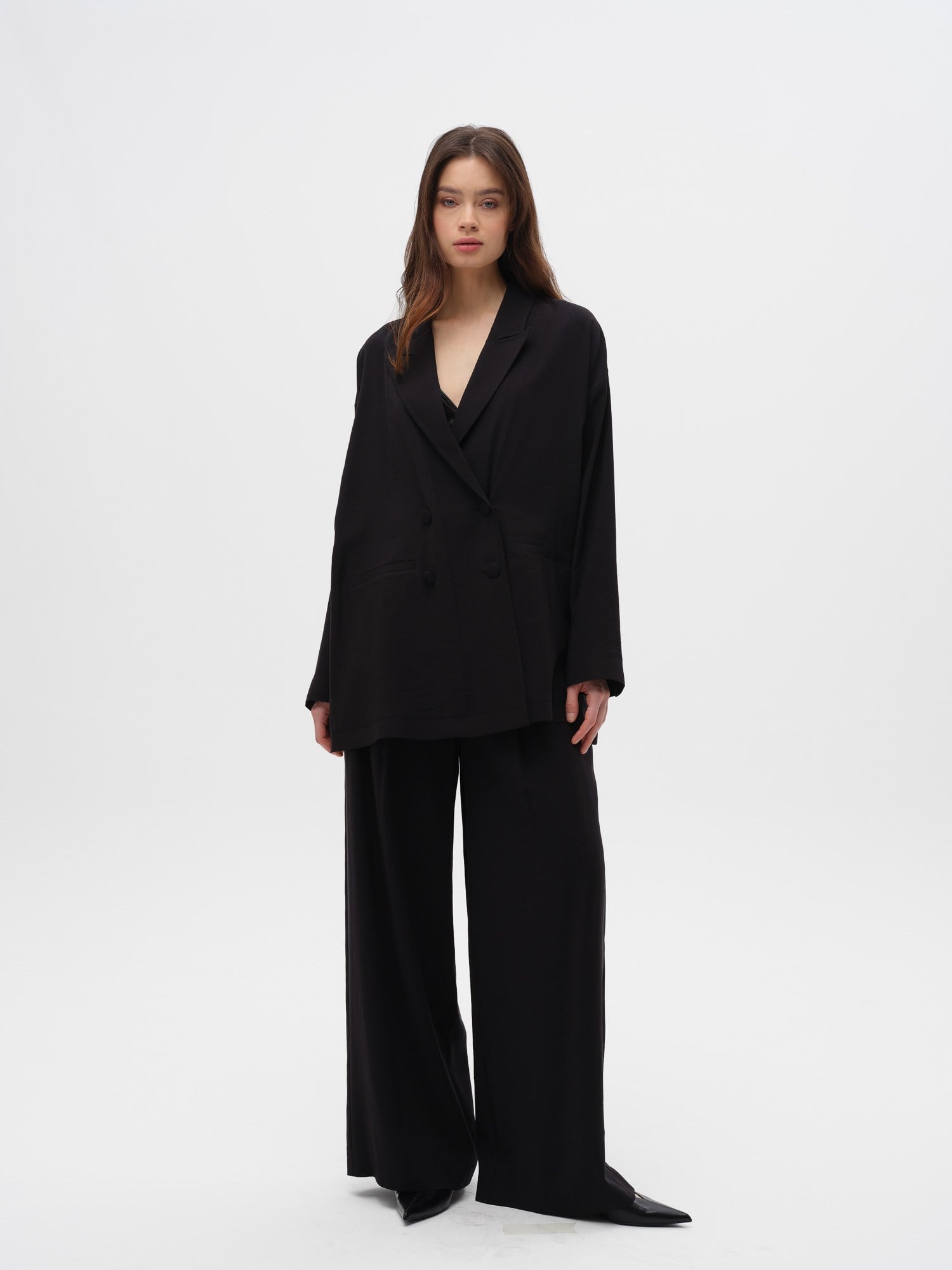 Piarbi Oversize Kruvaze Ceket - Mikro Modal & Tencel Dökümlü Form
