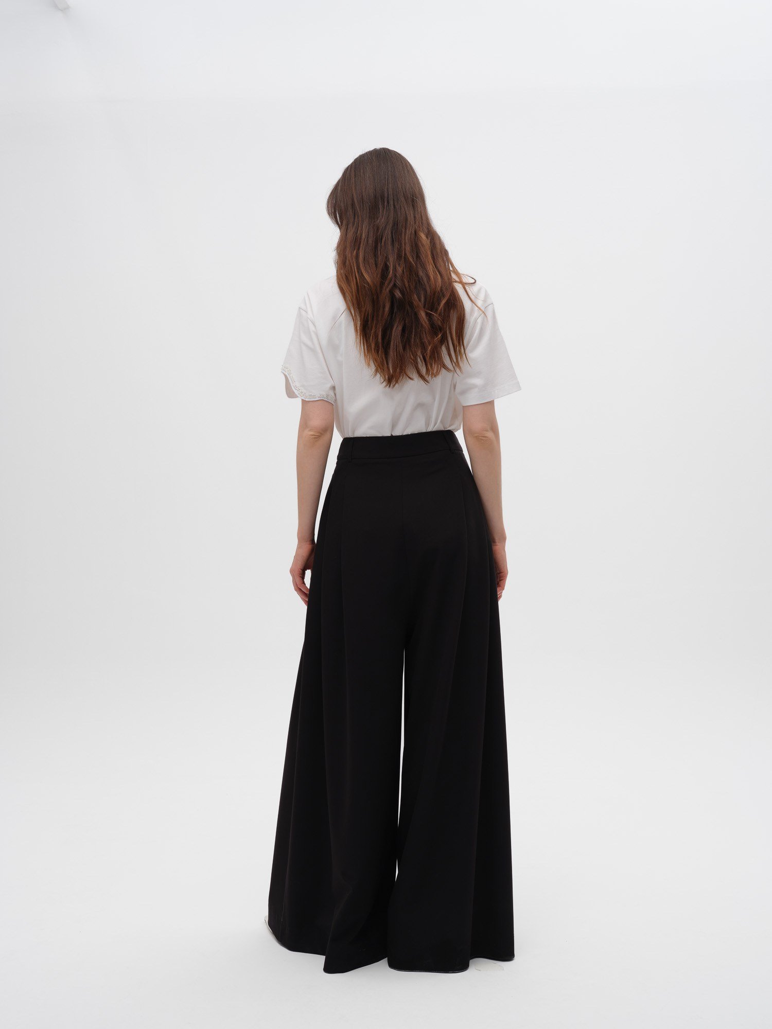 Piarbi Pile Detaylı Geniş Paça Pantolon - Siyah Viskon Karışımlı Premium Wide-Leg Tasarım