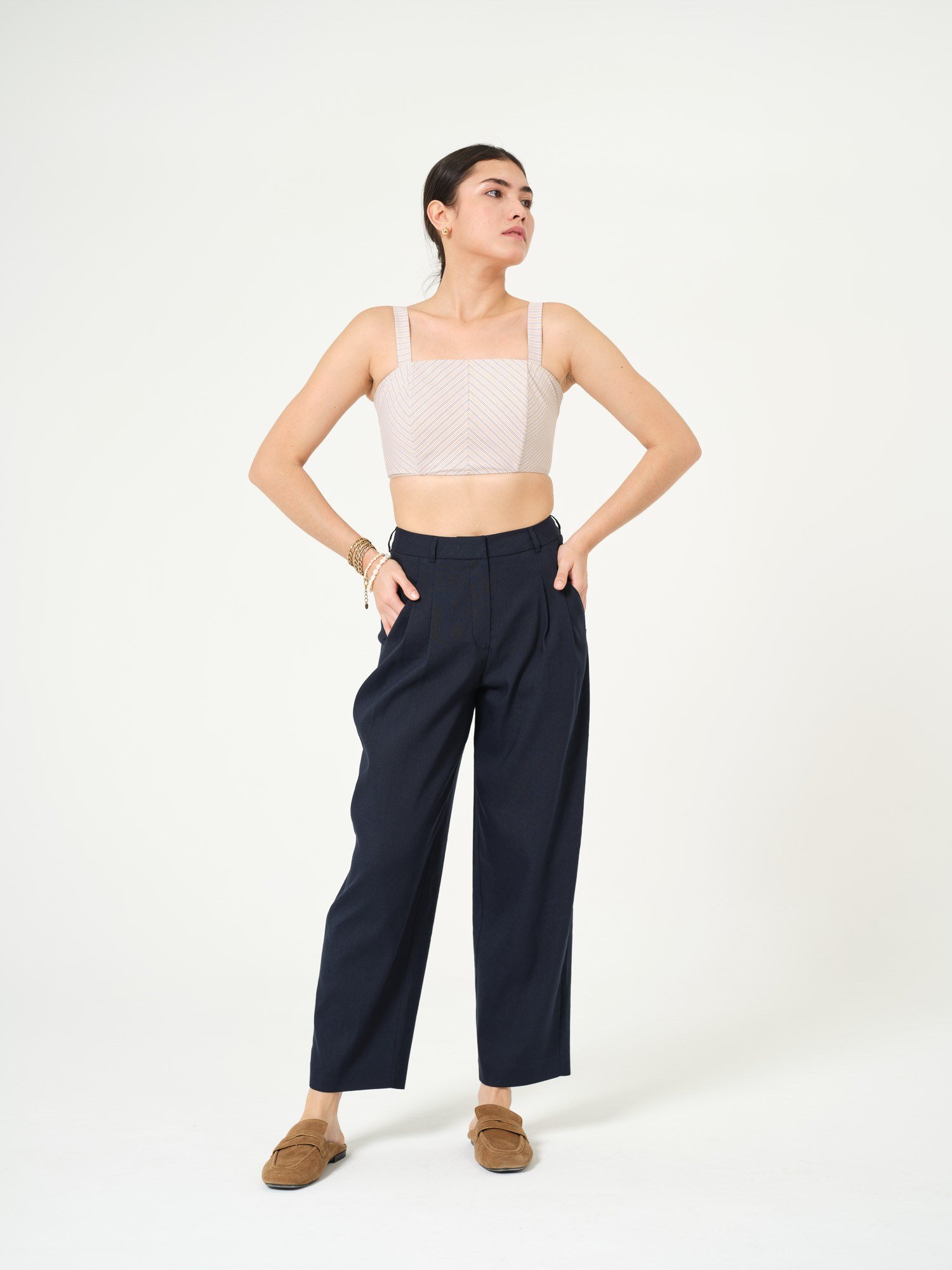 Piarbi Pileli Rahat Kesim Keten Pantolon - Lacivert Premium Linen Karışımlı Tasarım
