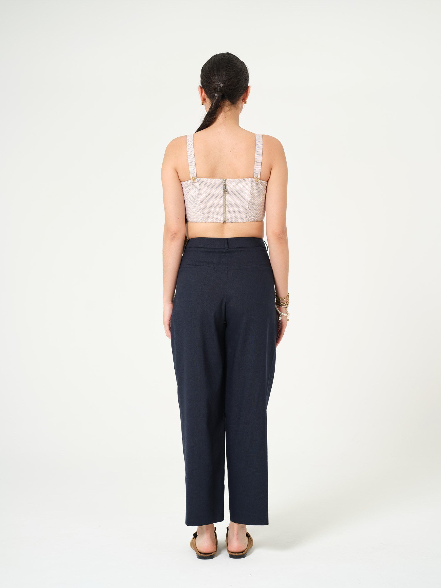 Piarbi Pileli Rahat Kesim Keten Pantolon - Lacivert Premium Linen Karışımlı Tasarım