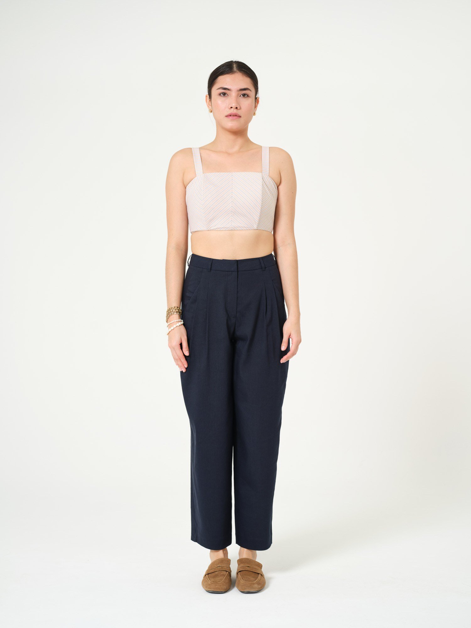 Piarbi Pileli Rahat Kesim Keten Pantolon - Lacivert Premium Linen Karışımlı Tasarım