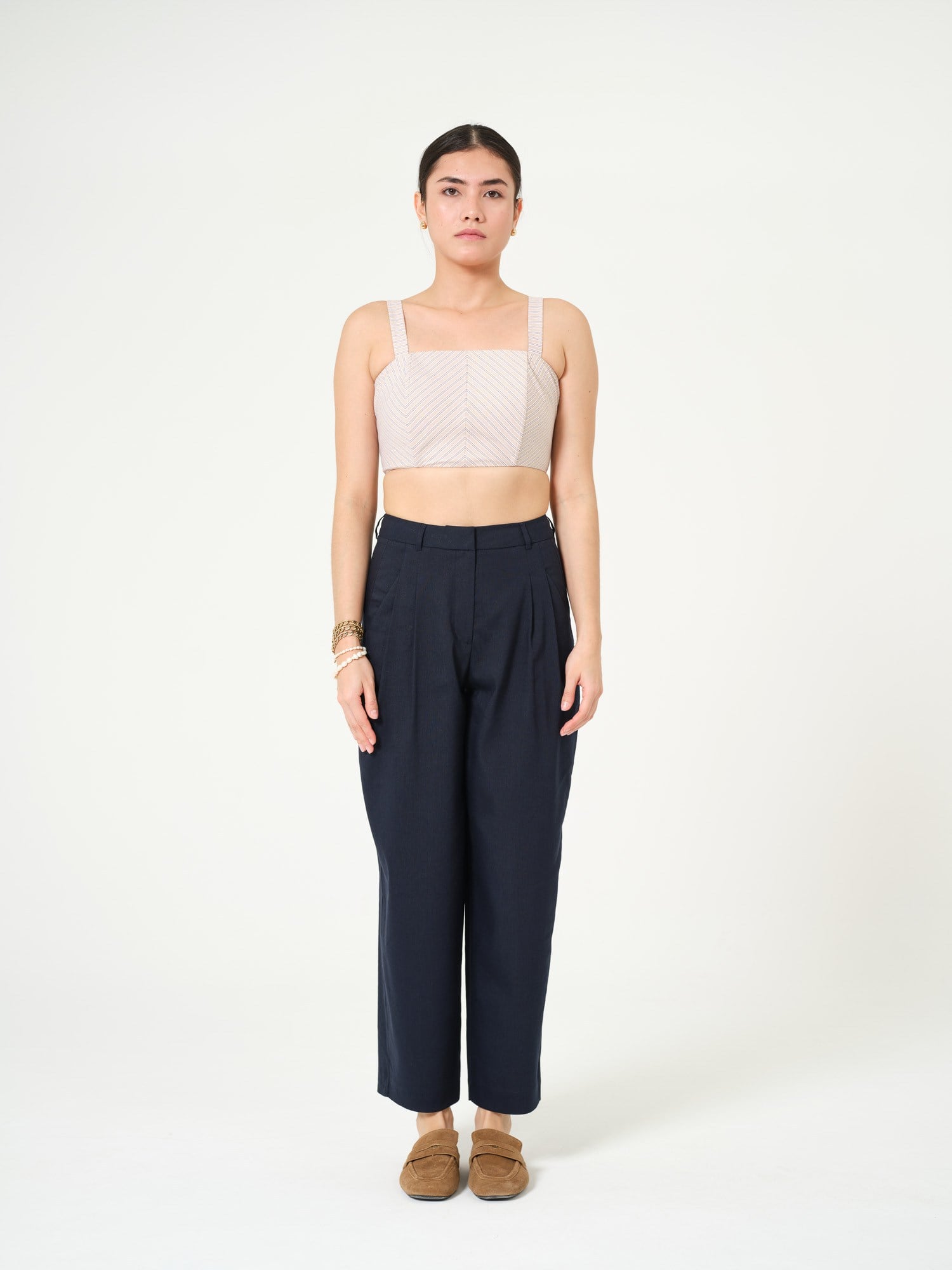 Piarbi Pileli Rahat Kesim Keten Pantolon - Lacivert Premium Linen Karışımlı Tasarım