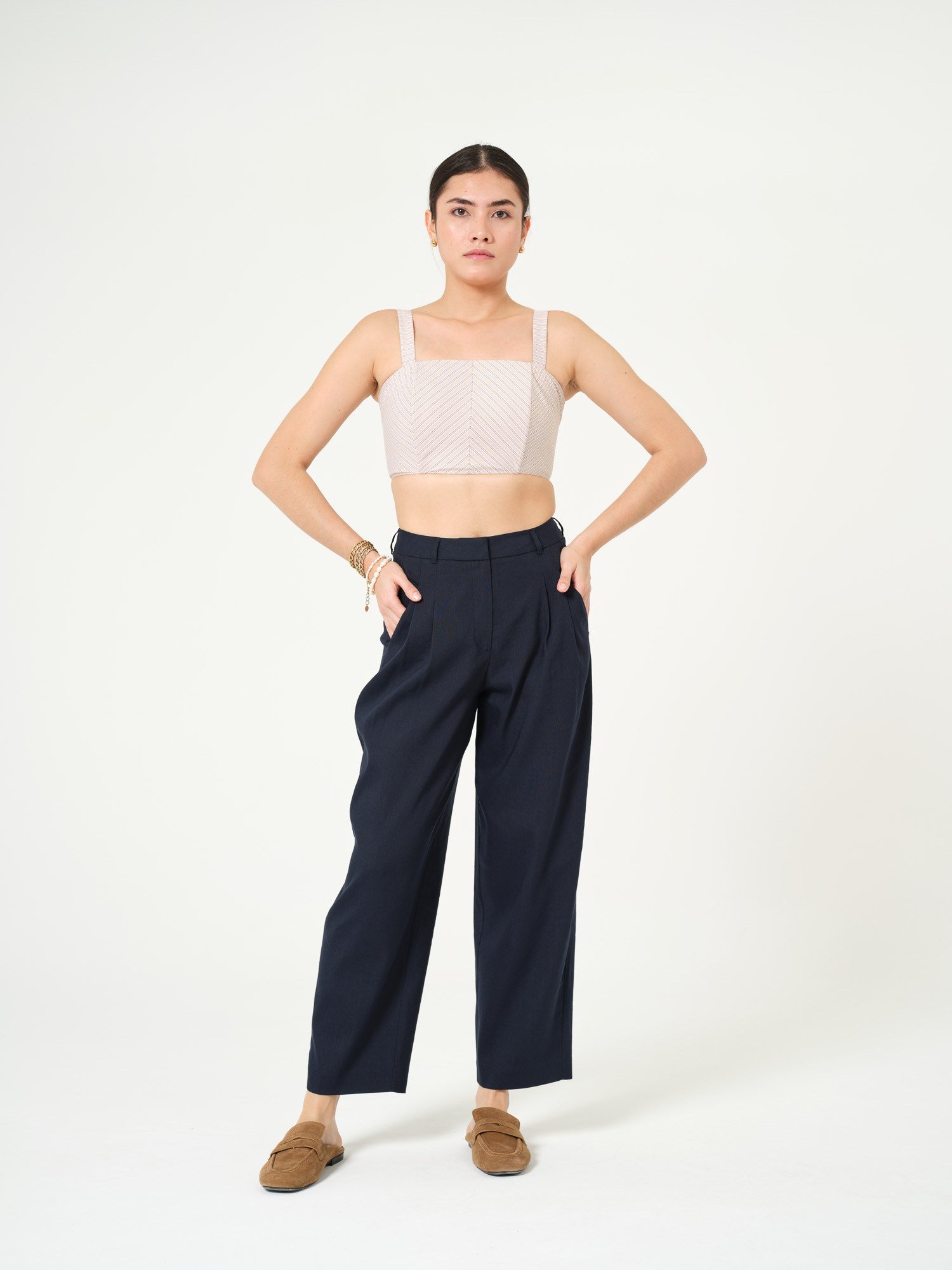 Piarbi Pileli Rahat Kesim Keten Pantolon - Lacivert Premium Linen Karışımlı Tasarım