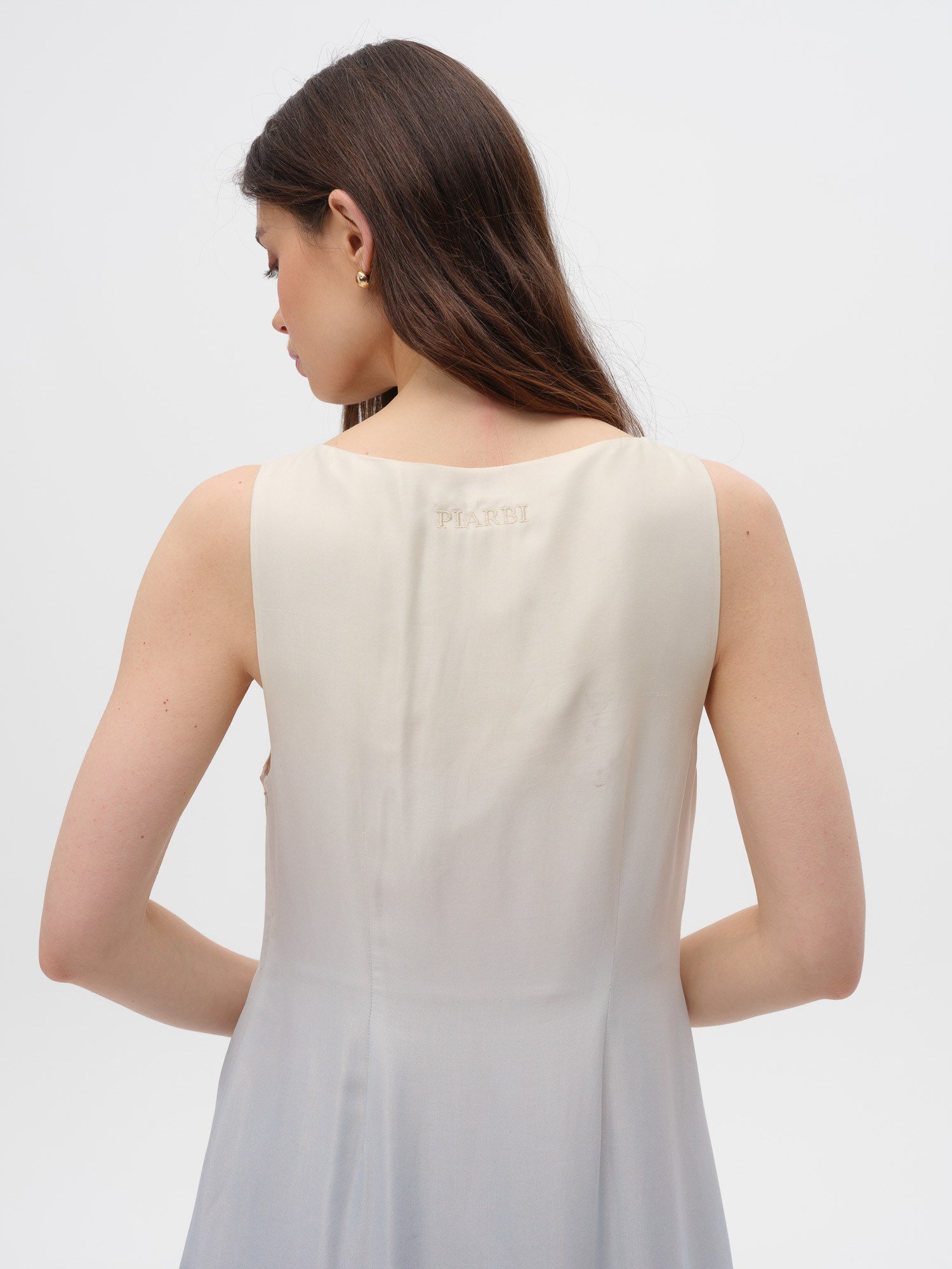 Piarbi Rahat Kesim Desenli Floş Viskon Uzun Elbise - Lacivert Premium Akışkan Sleeveless Maxi Dress