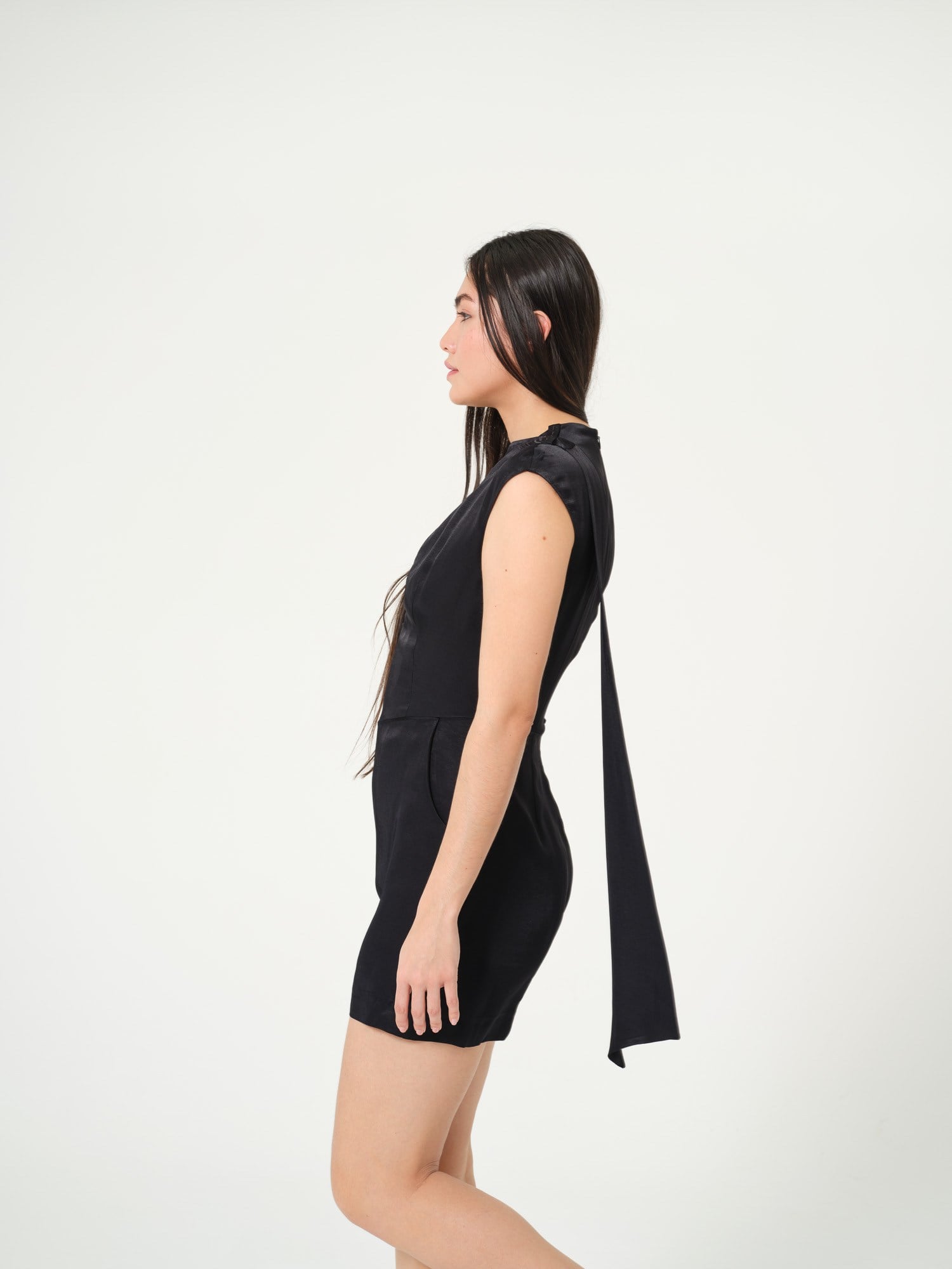 Piarbi Şal Yaka Detaylı Elegant Kısa Tulum - Siyah %100 Viskon Premium Shawl Collar Short Jumpsuit