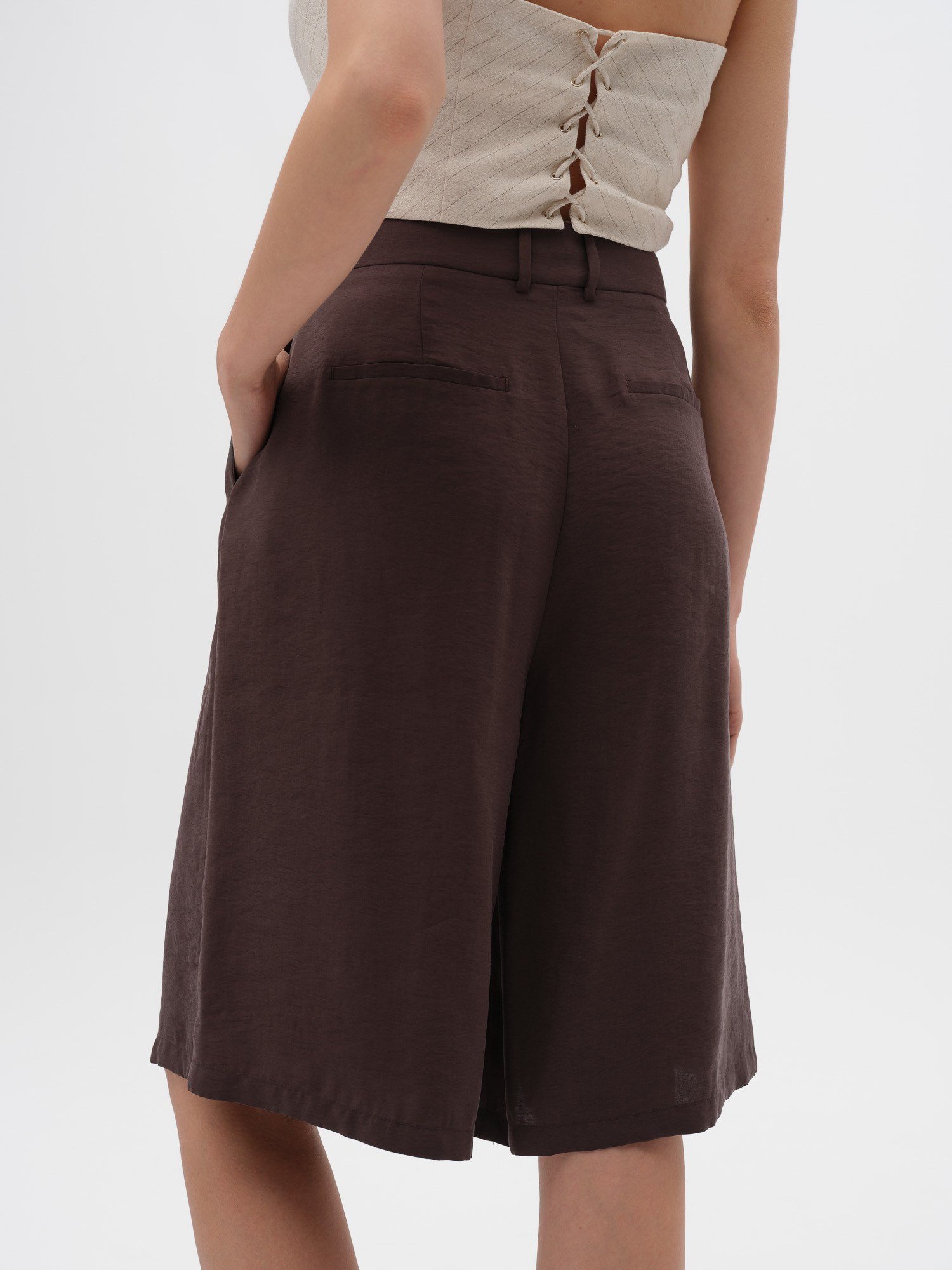 Piarbi Urban Bermuda Şort - Siyah ve Kahve Premium Mikro Modal Akışkan Kesim Mid-high Waist Shorts