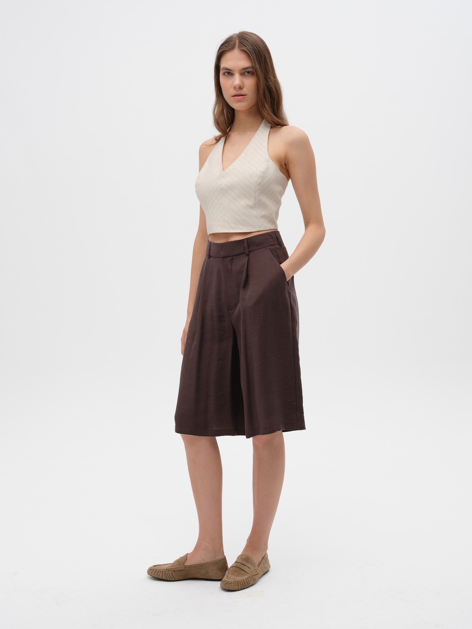 Piarbi Urban Bermuda Şort - Siyah ve Kahve Premium Mikro Modal Akışkan Kesim Mid-high Waist Shorts