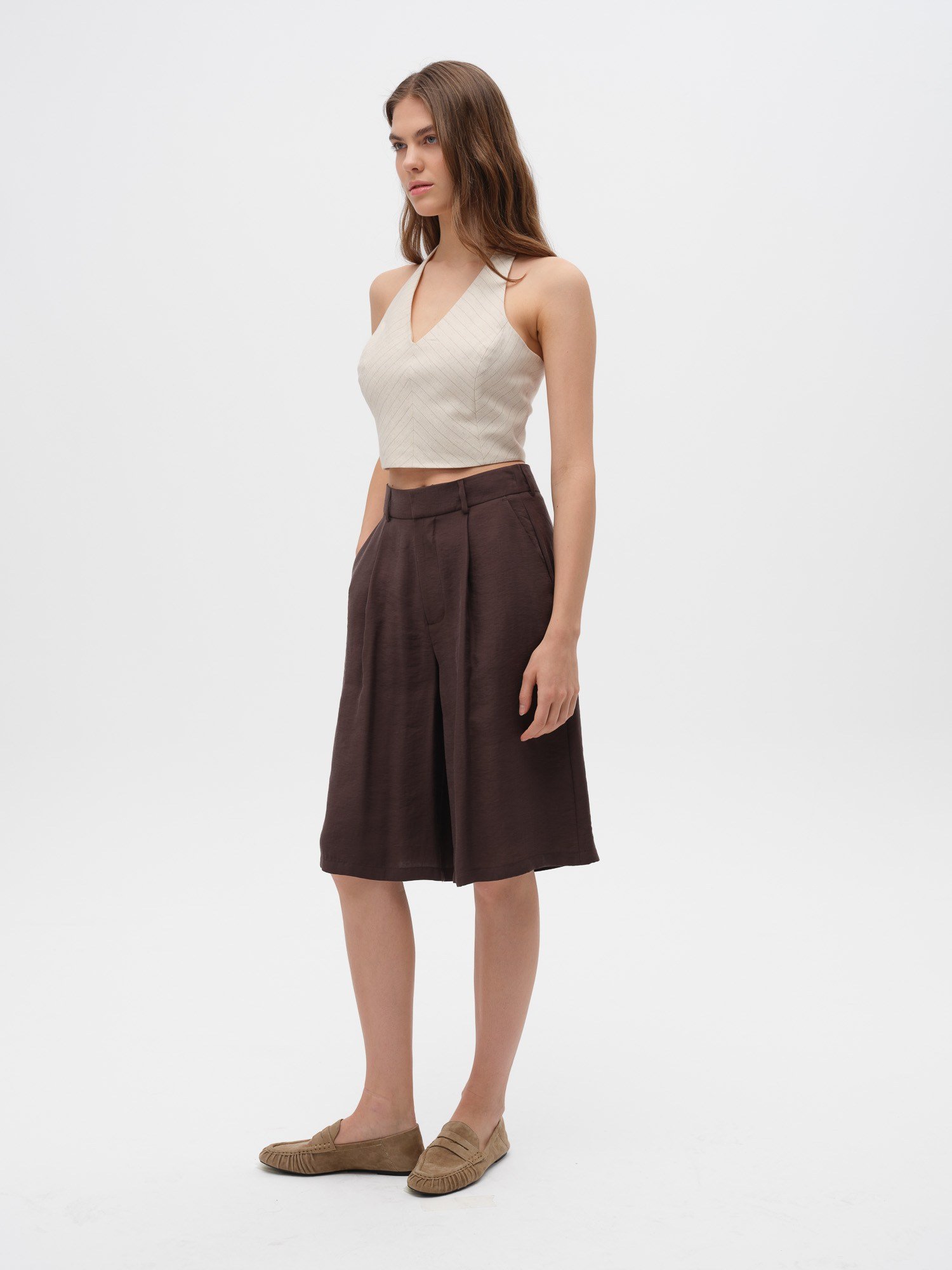 Piarbi Urban Bermuda Şort - Siyah ve Kahve Premium Mikro Modal Akışkan Kesim Mid-high Waist Shorts