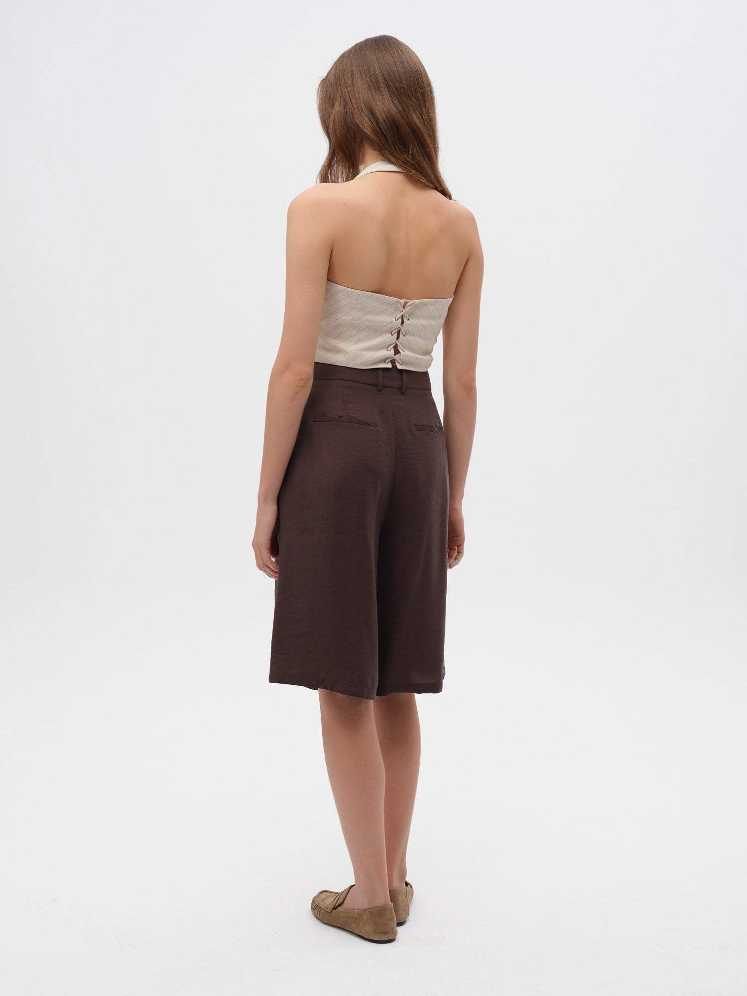 Piarbi Urban Bermuda Şort - Siyah ve Kahve Premium Mikro Modal Akışkan Kesim Mid-high Waist Shorts