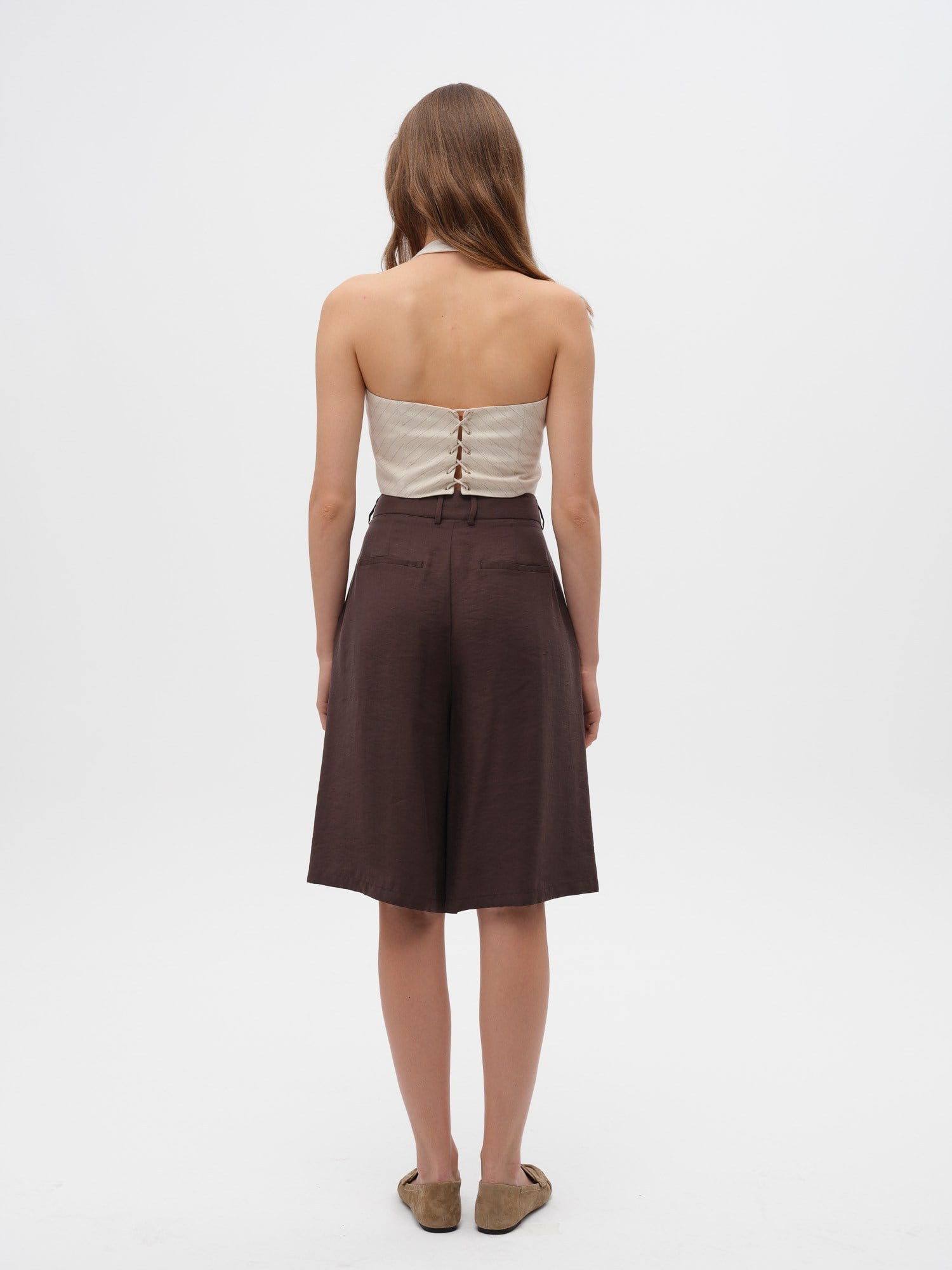 Piarbi Urban Bermuda Şort - Siyah ve Kahve Premium Mikro Modal Akışkan Kesim Mid-high Waist Shorts
