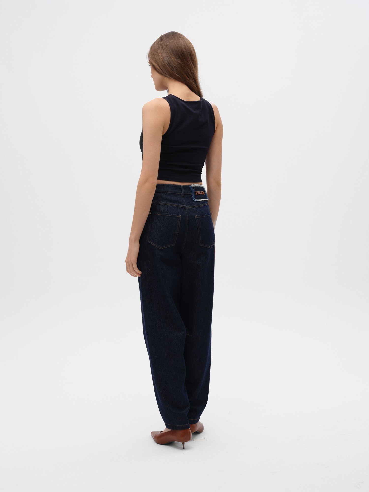 Piarbi Yüksek Bel Baggy Denim Pantolon - Lacivert %100 Pamuk Jean Tasarım