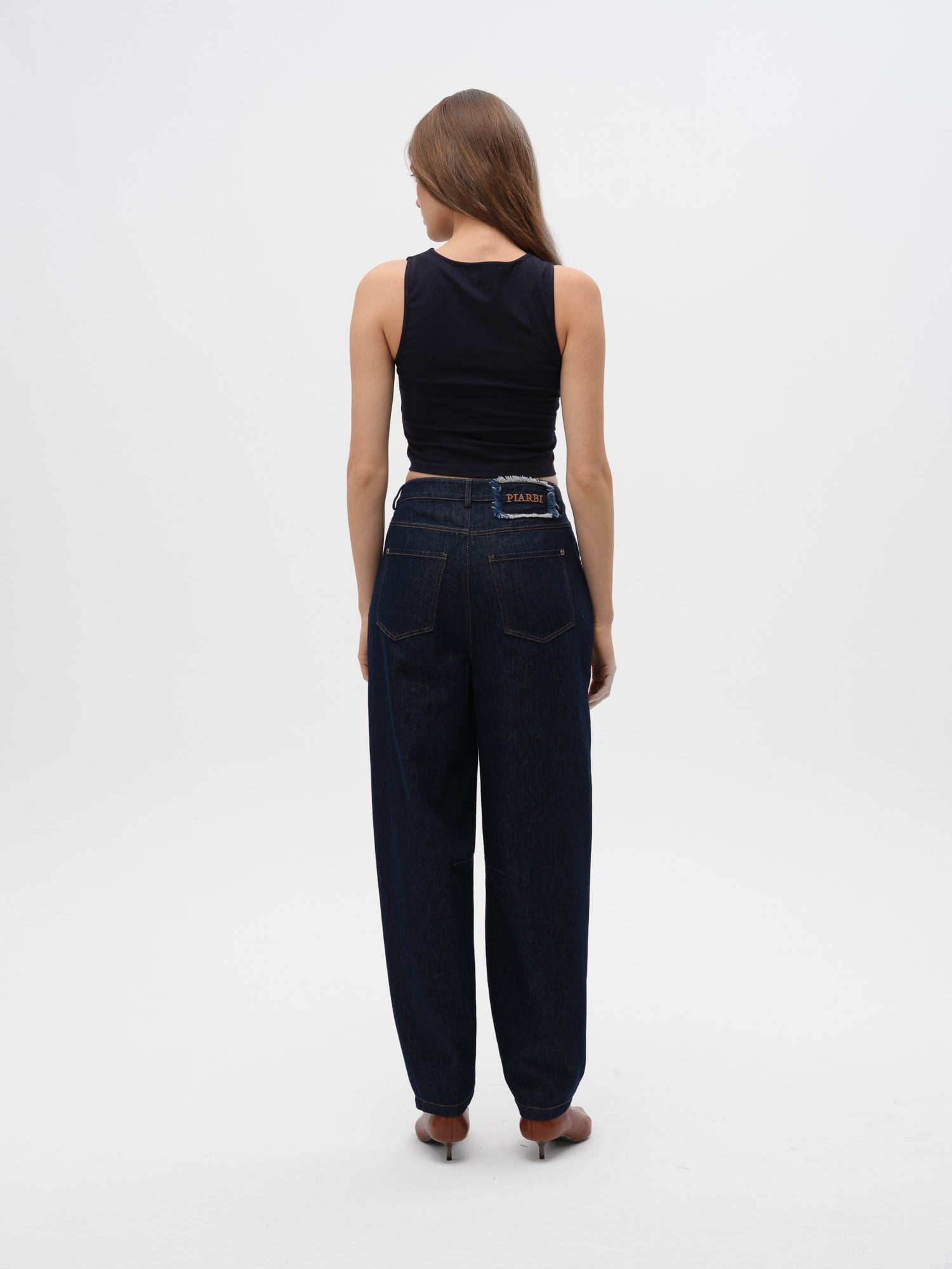 Piarbi Yüksek Bel Baggy Denim Pantolon - Lacivert %100 Pamuk Jean Tasarım