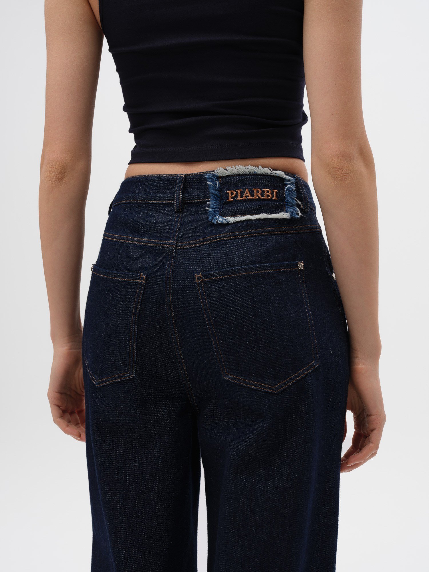Piarbi Yüksek Bel Baggy Denim Pantolon - Lacivert %100 Pamuk Jean Tasarım