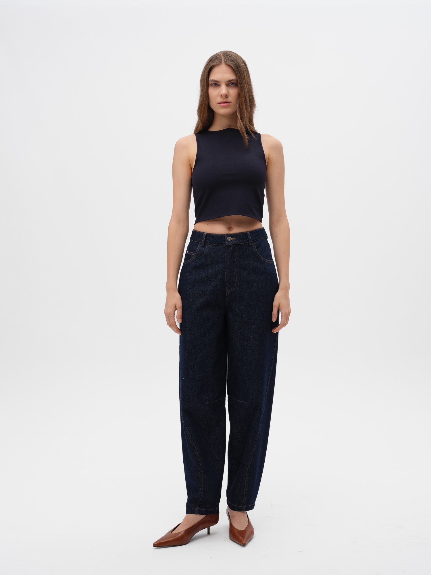 Piarbi Yüksek Bel Baggy Denim Pantolon - Lacivert %100 Pamuk Jean Tasarım