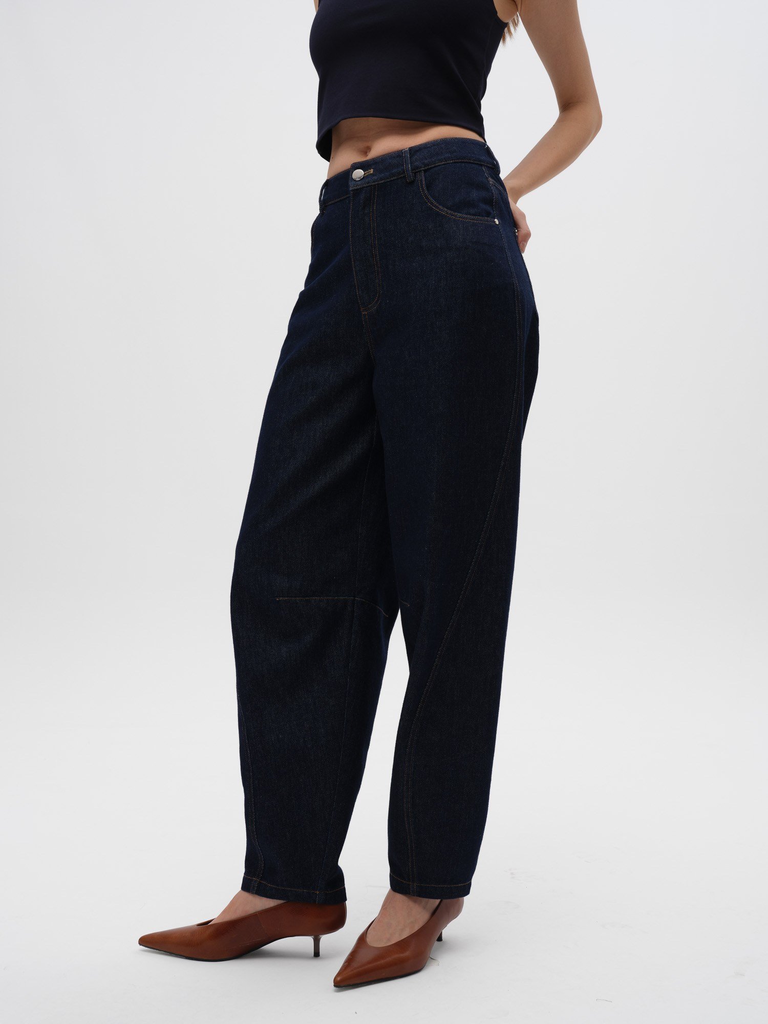 Piarbi Yüksek Bel Baggy Denim Pantolon - Lacivert %100 Pamuk Jean Tasarım