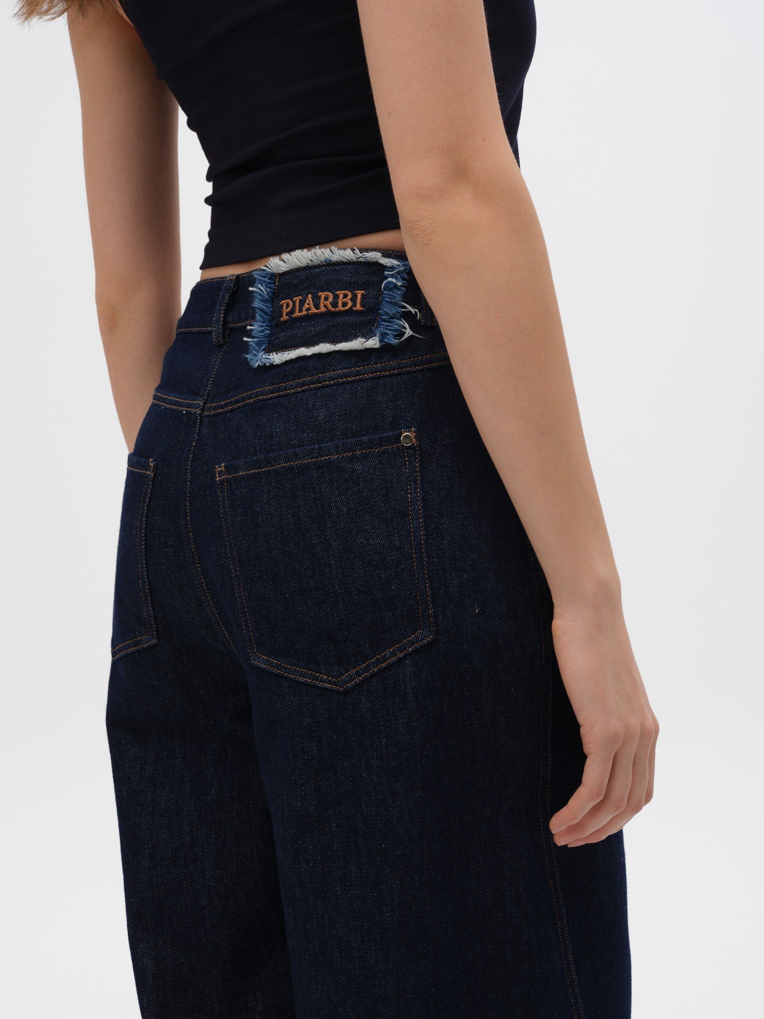 Piarbi Yüksek Bel Baggy Denim Pantolon - Lacivert %100 Pamuk Jean Tasarım