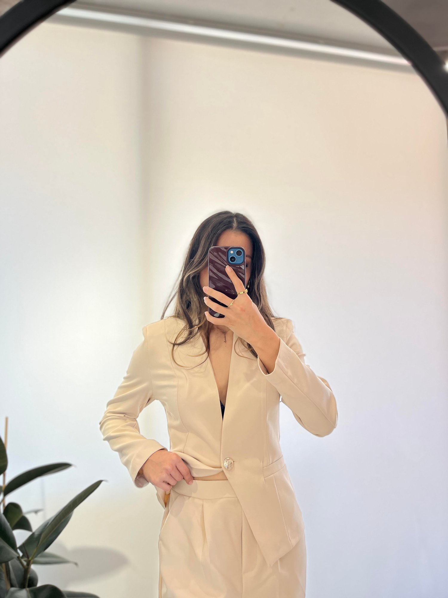 BEJ GOLD DETAYLI BLAZER CEKET TAKIM
