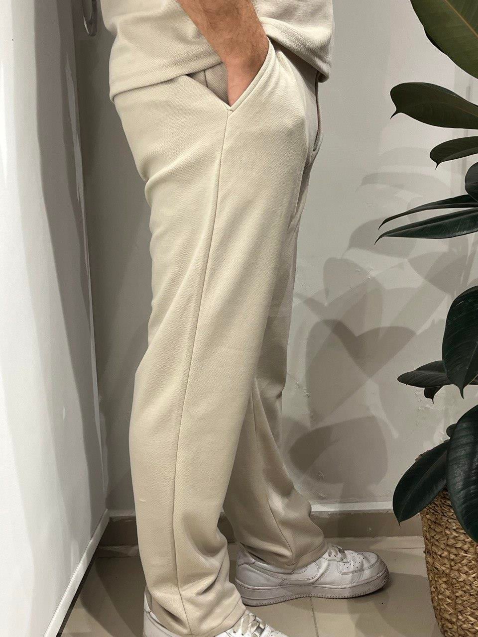 BEJ LİKRALI POLO YAKA TİŞÖRT PANTOLON TAKIM 