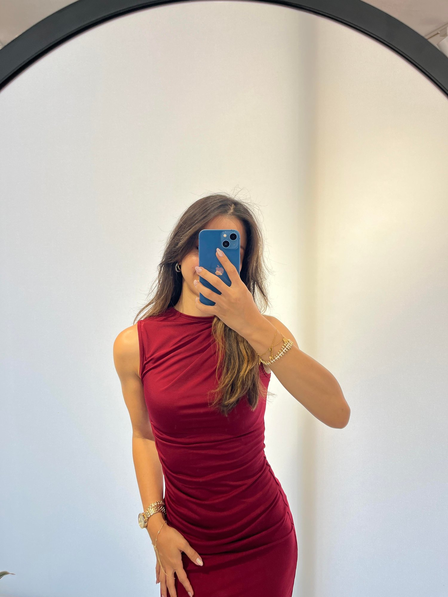 BORDO DRAPELİ SANDY KUMAŞ MİNİ ELBİSE