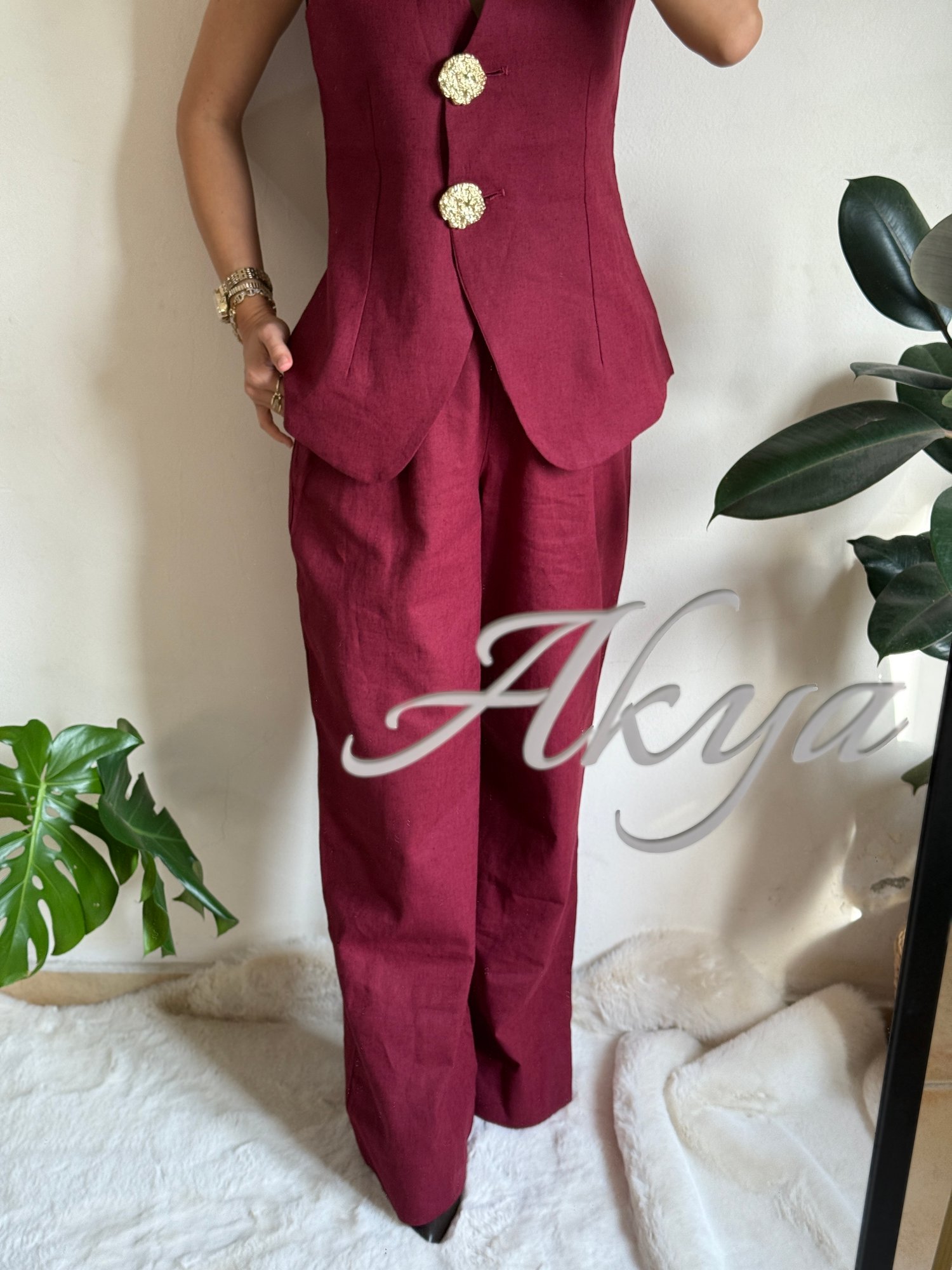 Bordo Gold Detaylı Takım 
