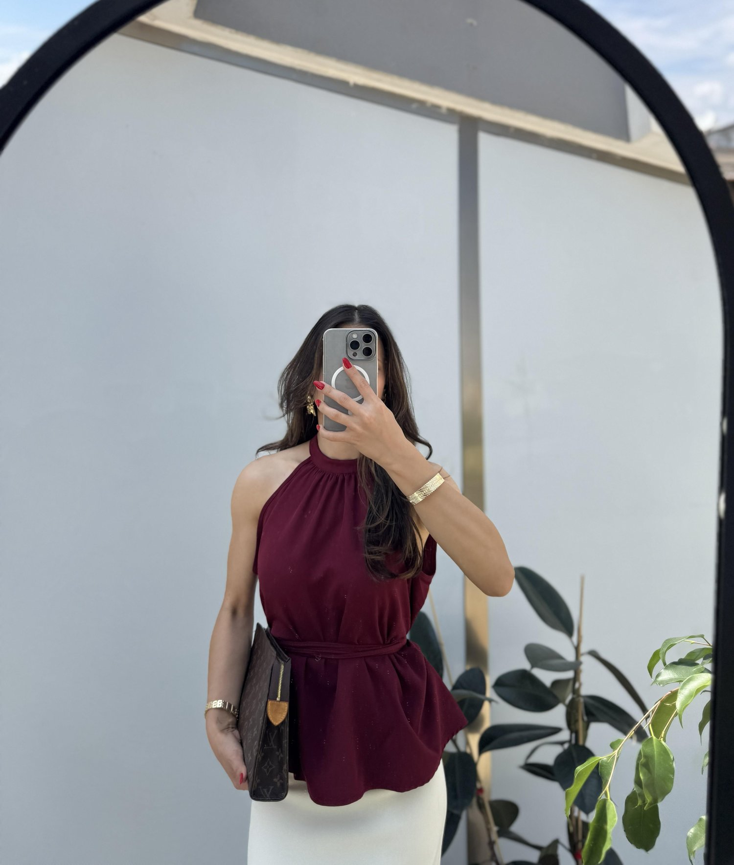 BORDO İP KEMERLİ KOLSUZ BLUZ 